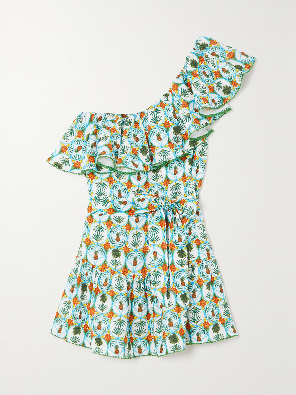 Borgo De Nor Pietra One-shoulder Printed Cotton And Linen-blend Mini Dress In Multi