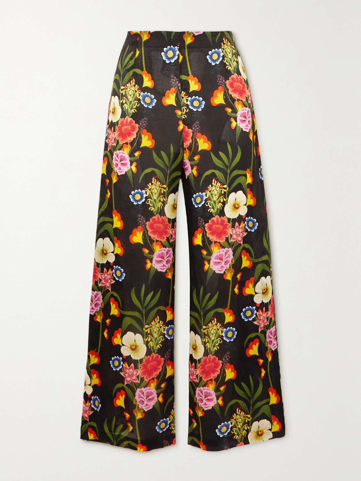 Borgo De Nor Halia Vila-print Crepe Slit-leg Trousers In Black