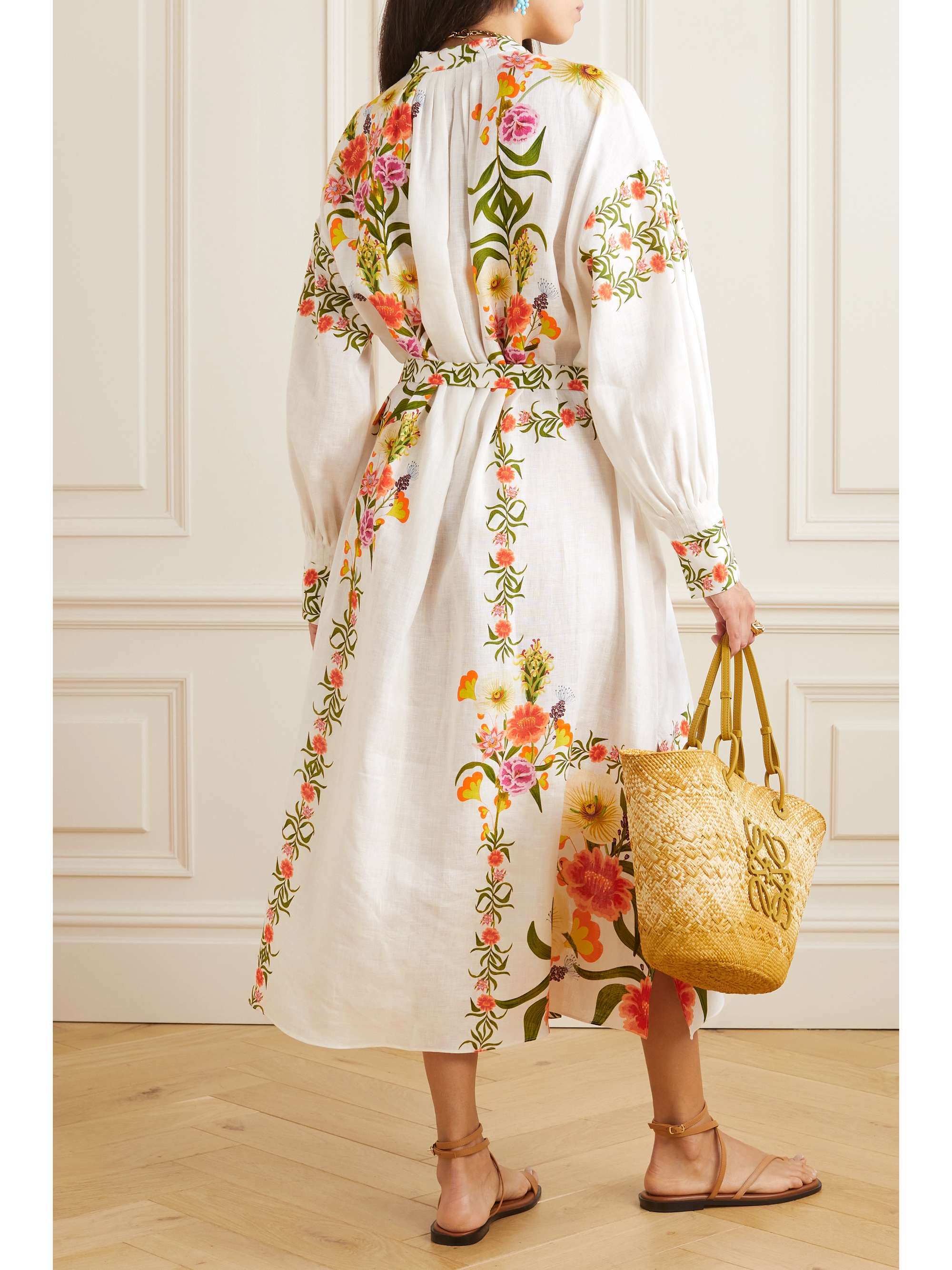 BORGO DE NOR Camilla belted floral-print cotton and linen-blend midi dress  | NET-A-PORTER