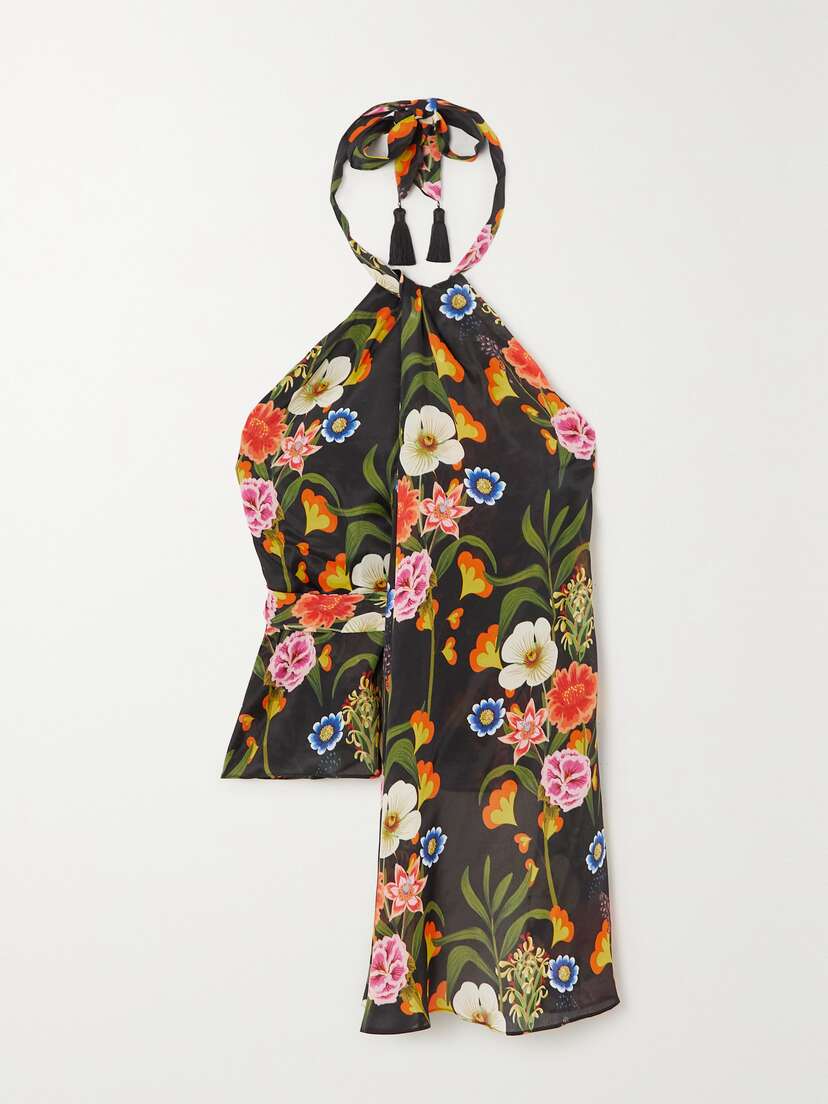 Borgo de Nor Amaris Floral-print Twill Halterneck Top