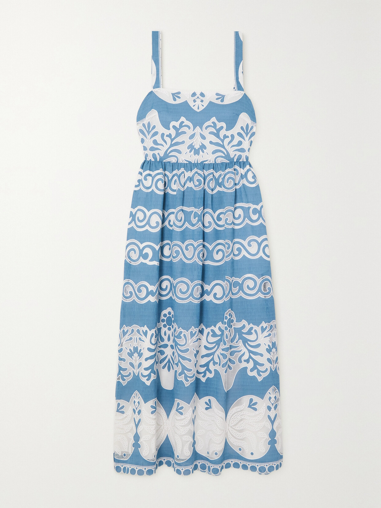 Borgo de Nor - Ninet Cotton-blend Chambray And Lace Midi Dress - Blue