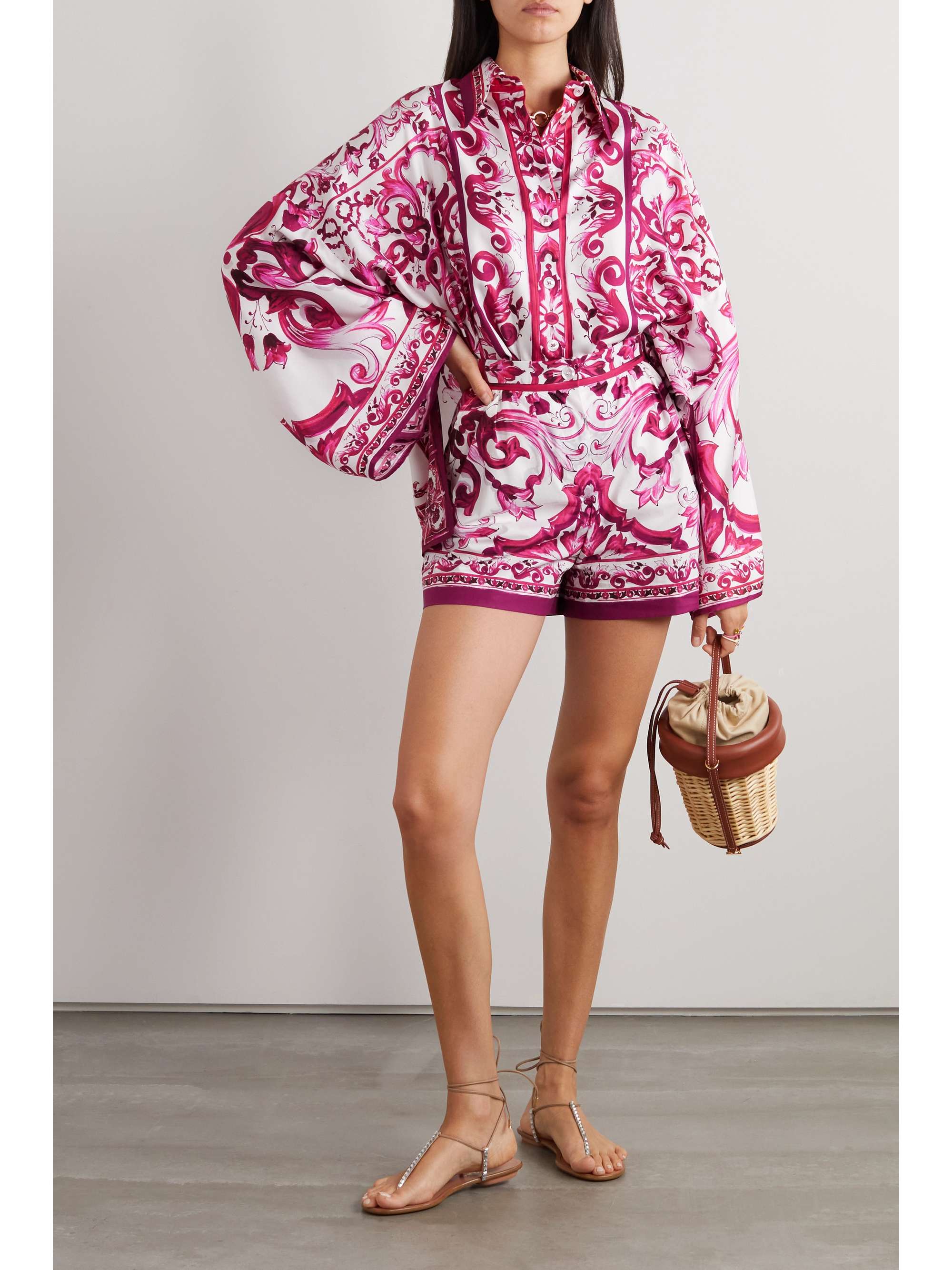 Printed cotton poplin shorts