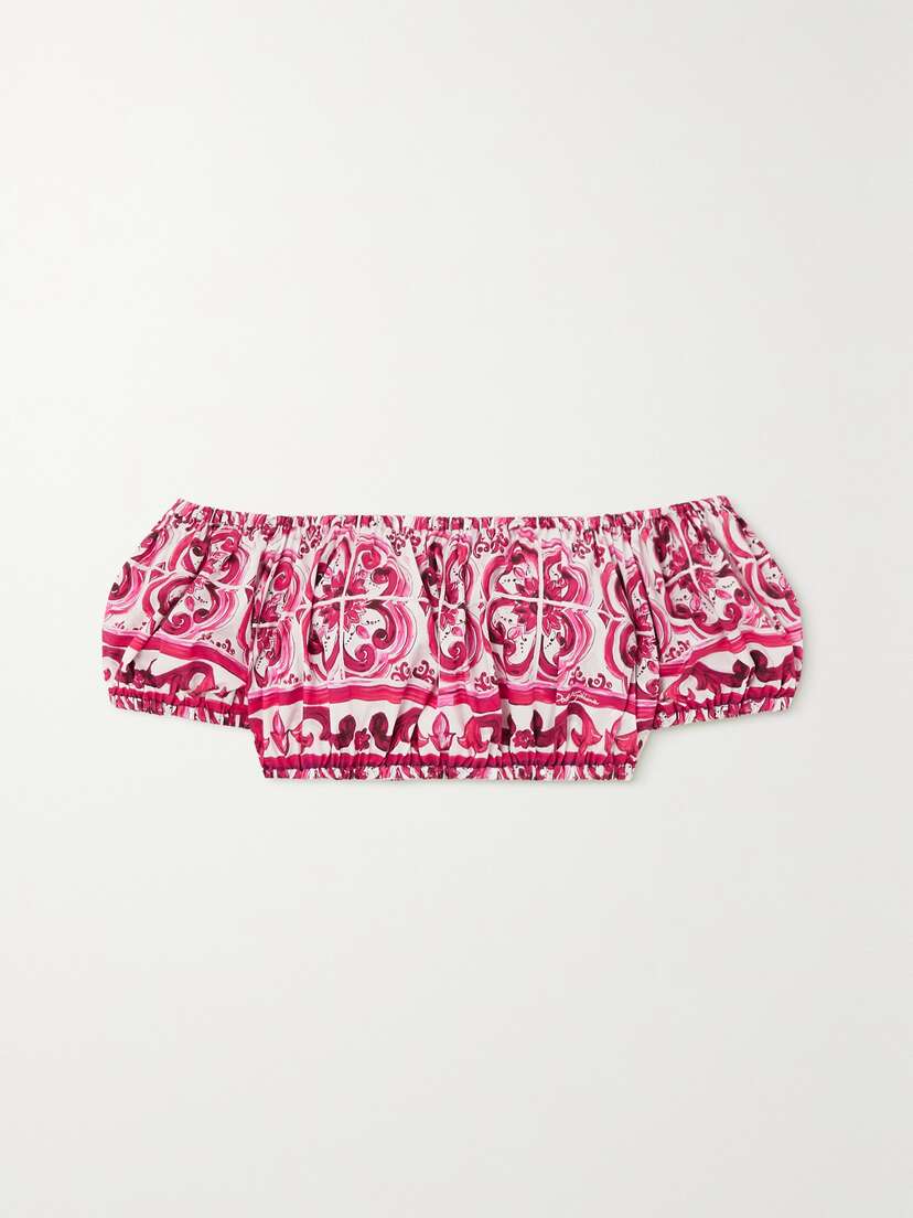 Dolce & Gabbana Maiolica Off-the-shoulder Printed Cotton-poplin Top