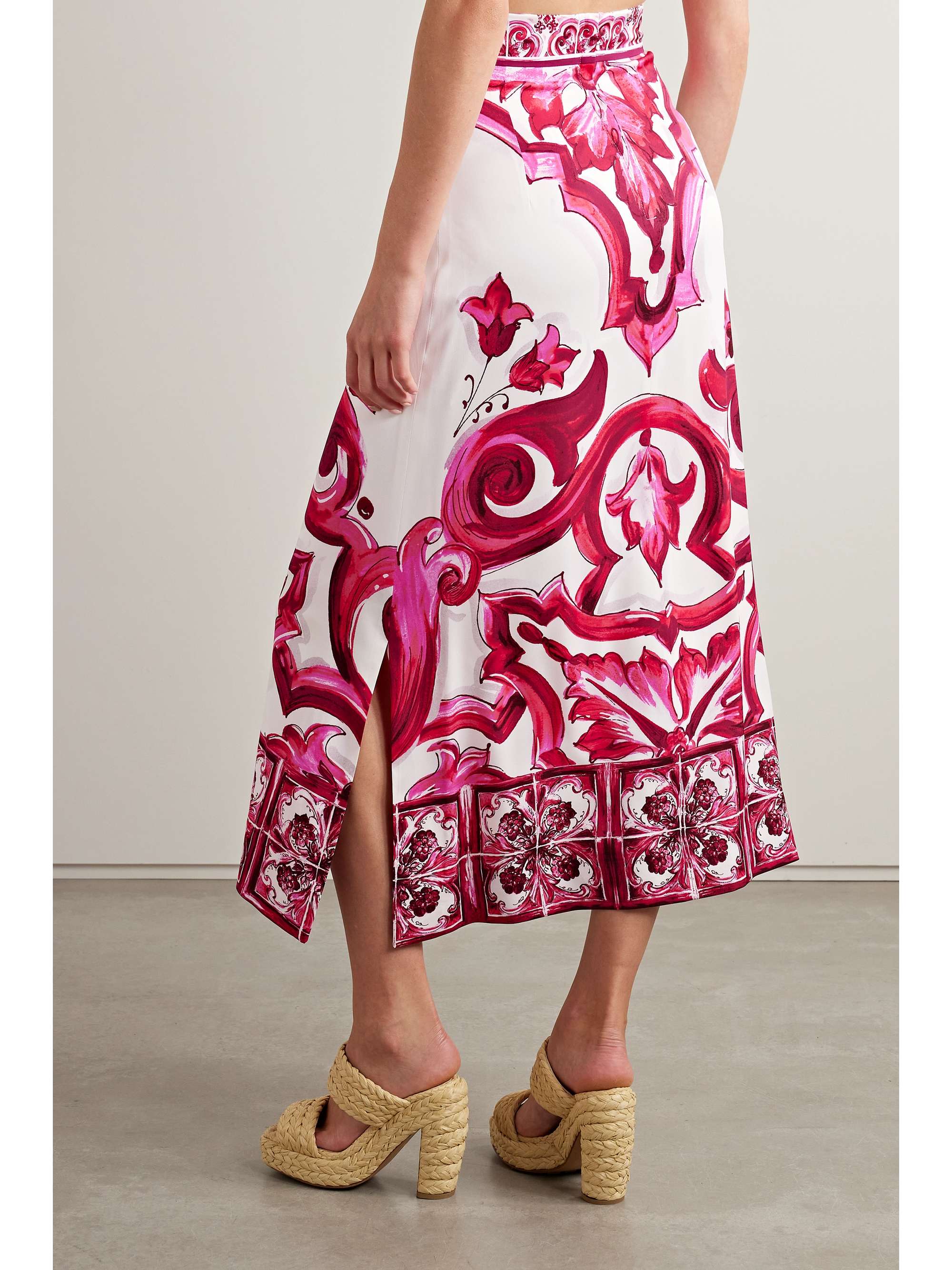 DOLCE&GABBANA Printed silk-blend crepe de chine midi skirt