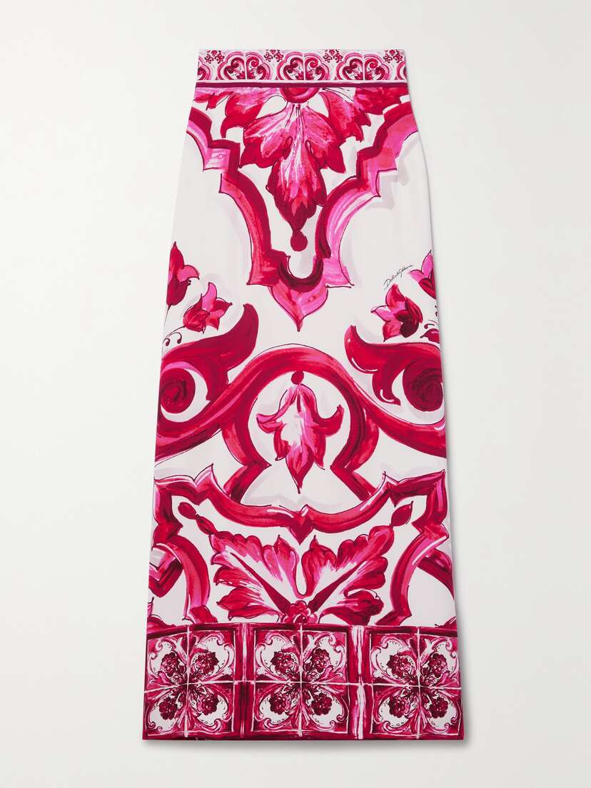 Dolce & Gabbana Maiolica Printed Silk-blend Crepe De Chine Midi Skirt