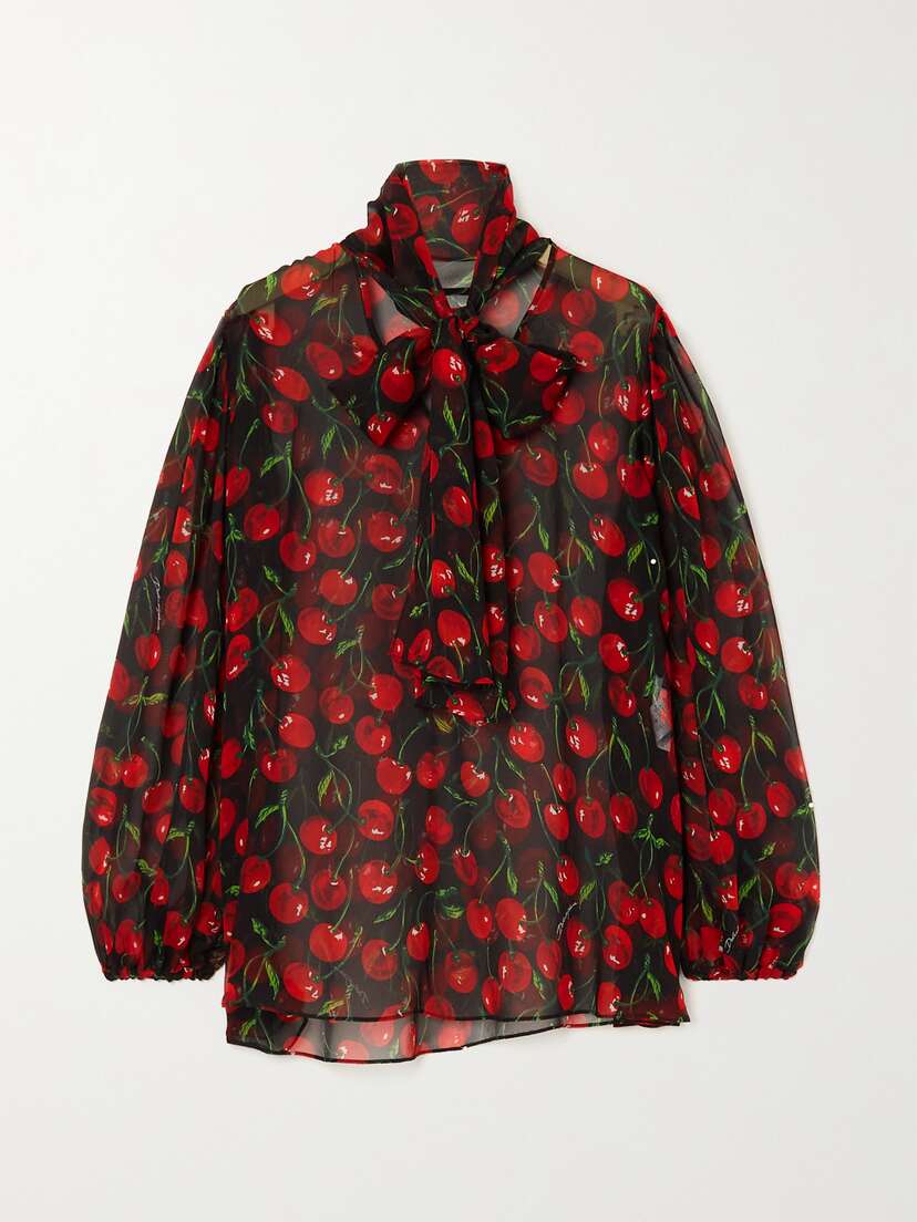 Dolce & Gabbana Tie-neck Printed Silk-chiffon Blouse