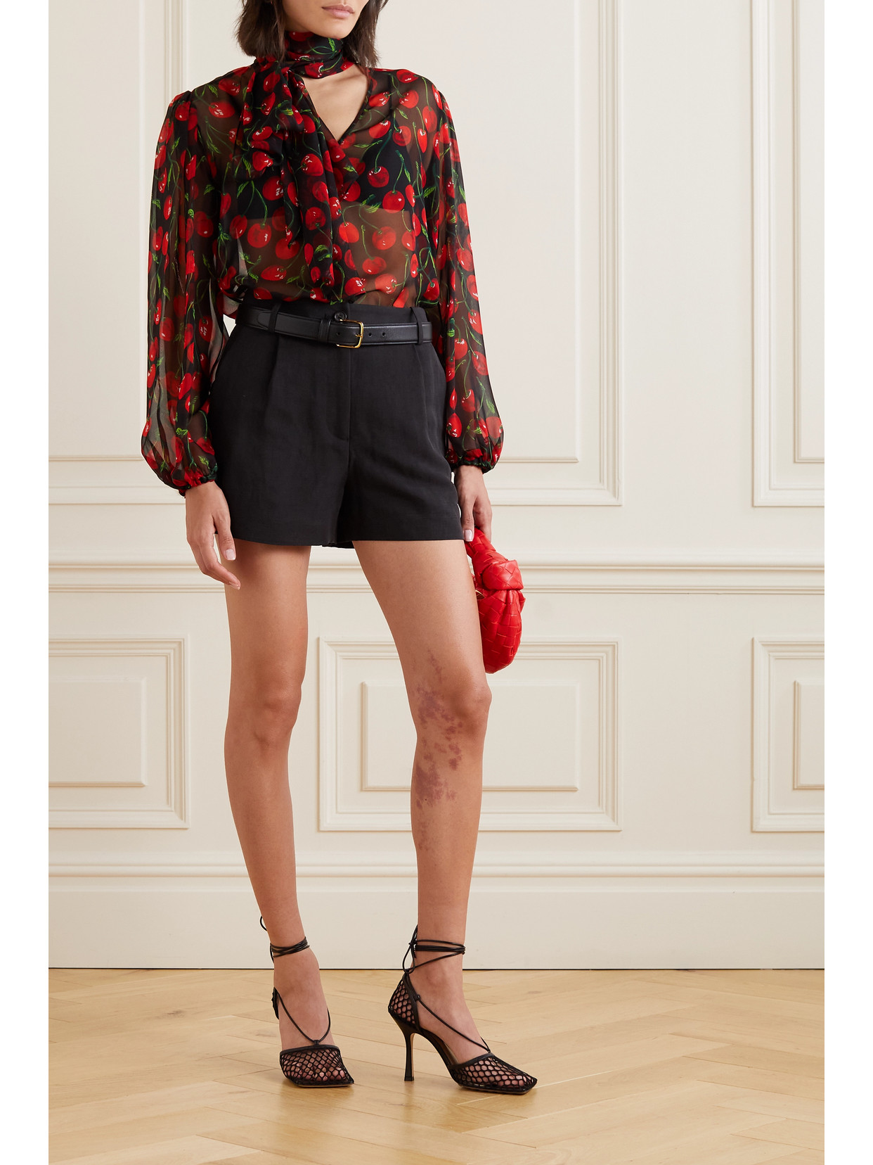 Shop Dolce & Gabbana Tie-neck Printed Silk-chiffon Blouse In Red