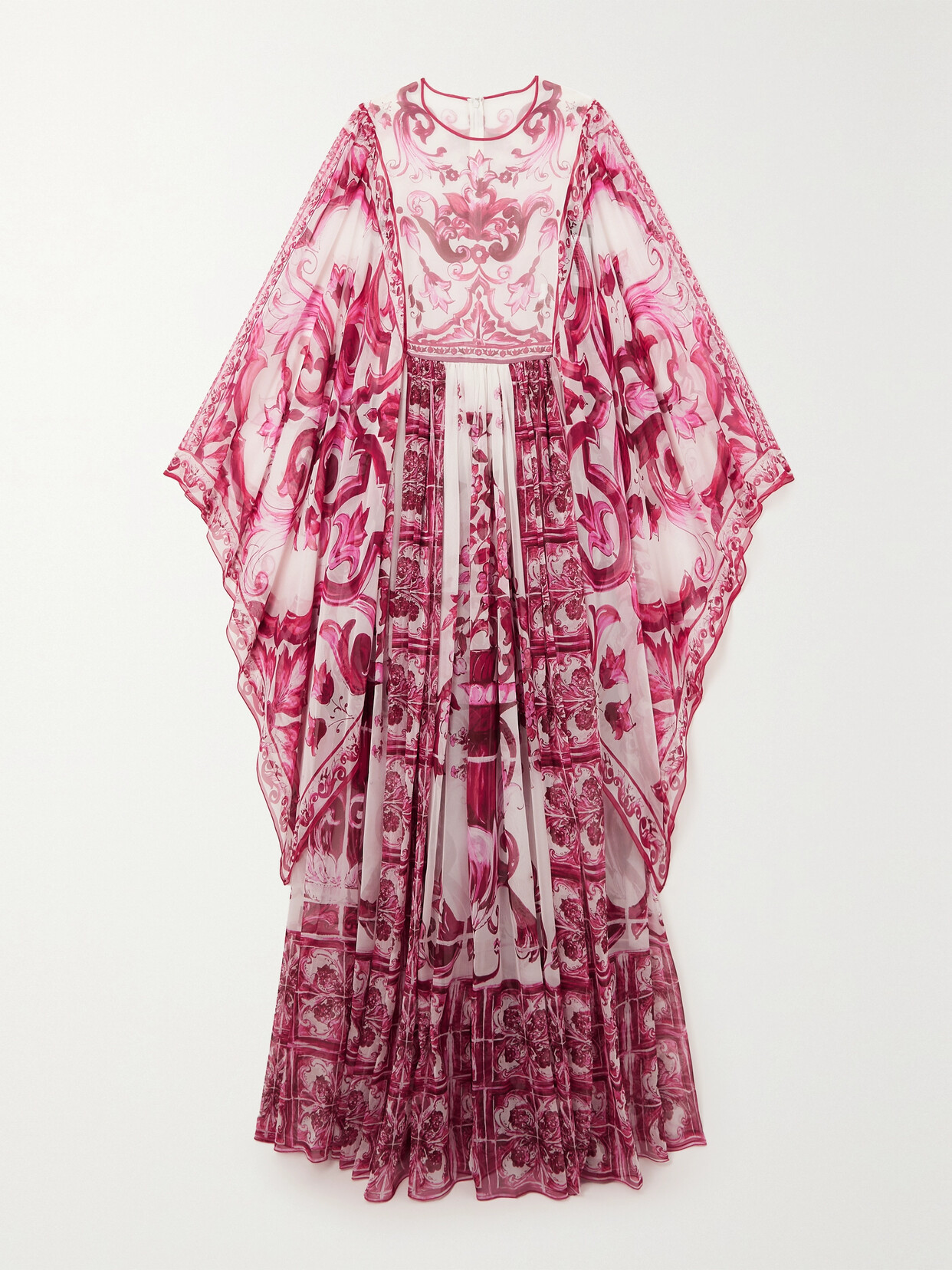 Dolce & Gabbana Tile-print Silk Chiffon Maxi Dress In Pink