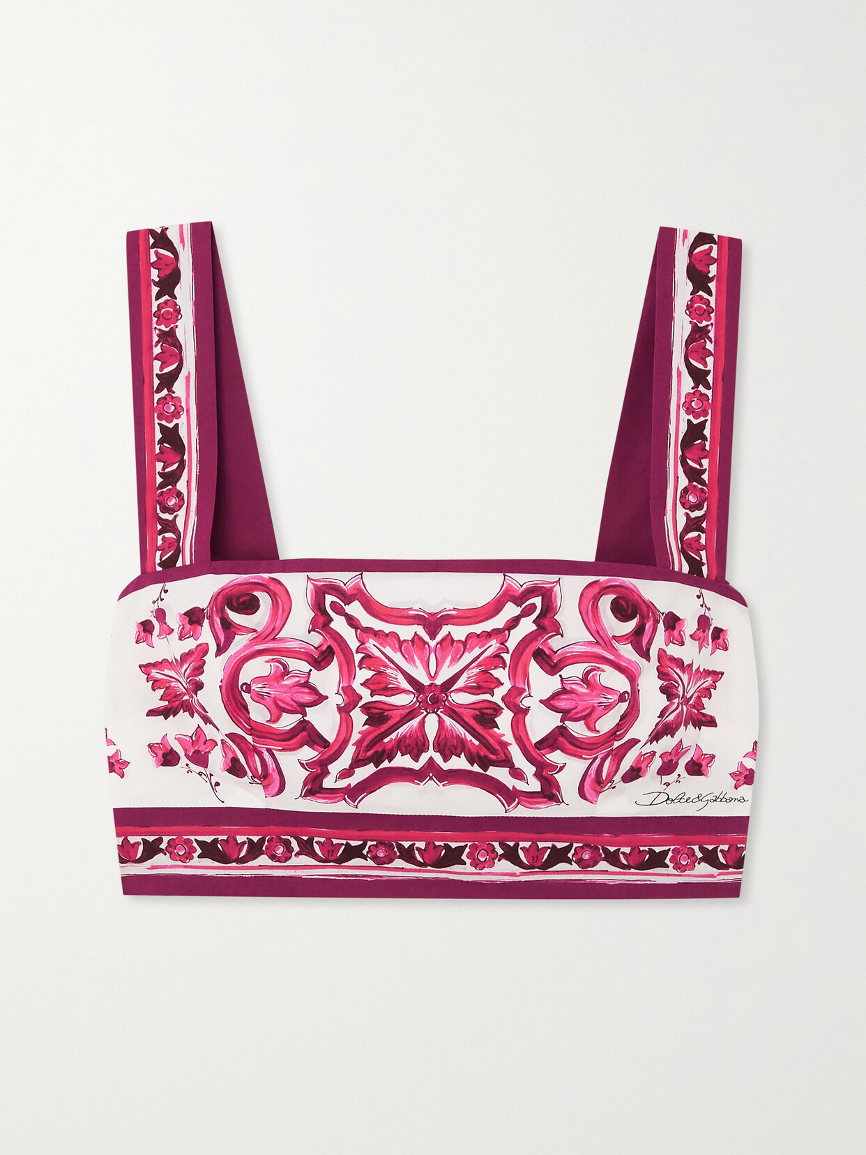 Dolce & Gabbana Cropped Printed Cotton-poplin Top - Pink