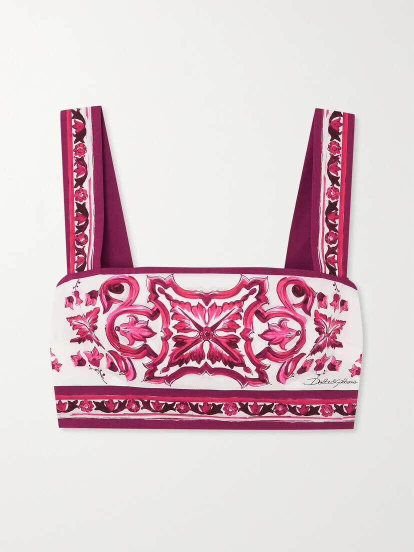 Dolce & Gabbana Maiolica Cropped Printed Cotton-poplin Top