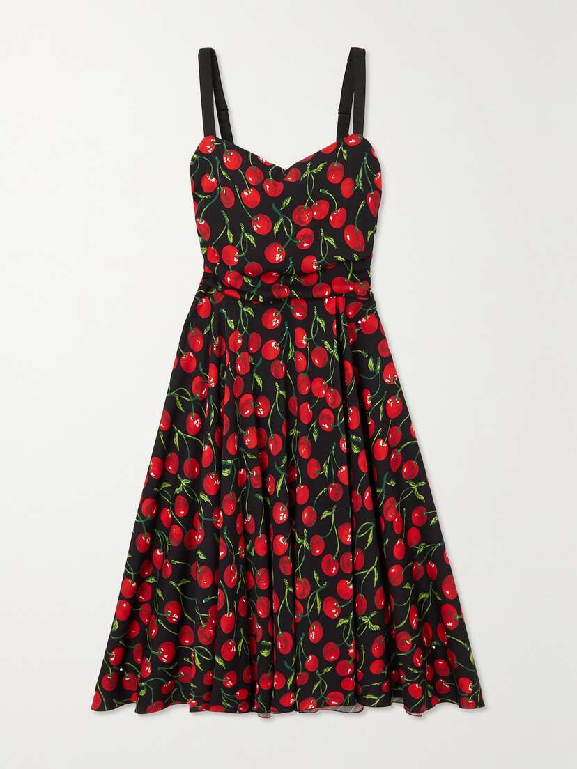 Dolce & Gabbana Pleated Printed Stretch-silk Charmeuse Midi Dress - IT36