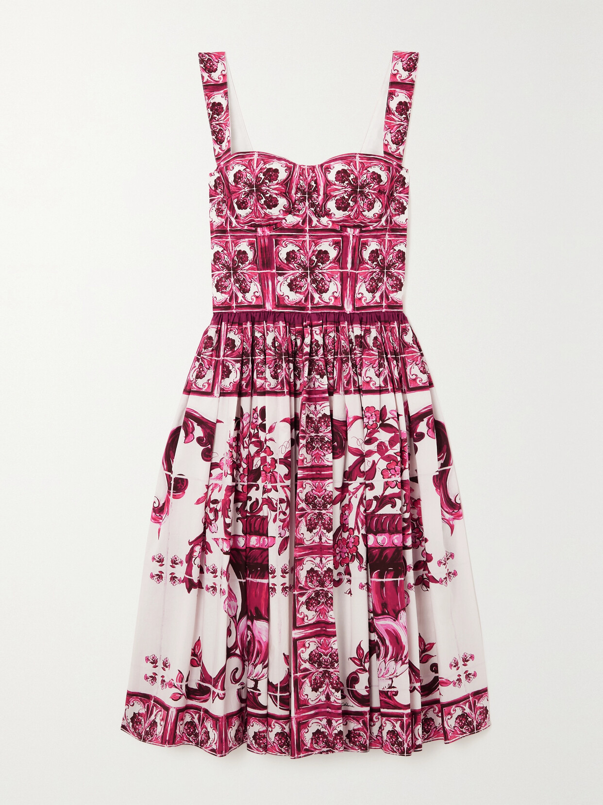 Dolce & Gabbana - Pleated Printed Cotton-poplin Dress - Pink