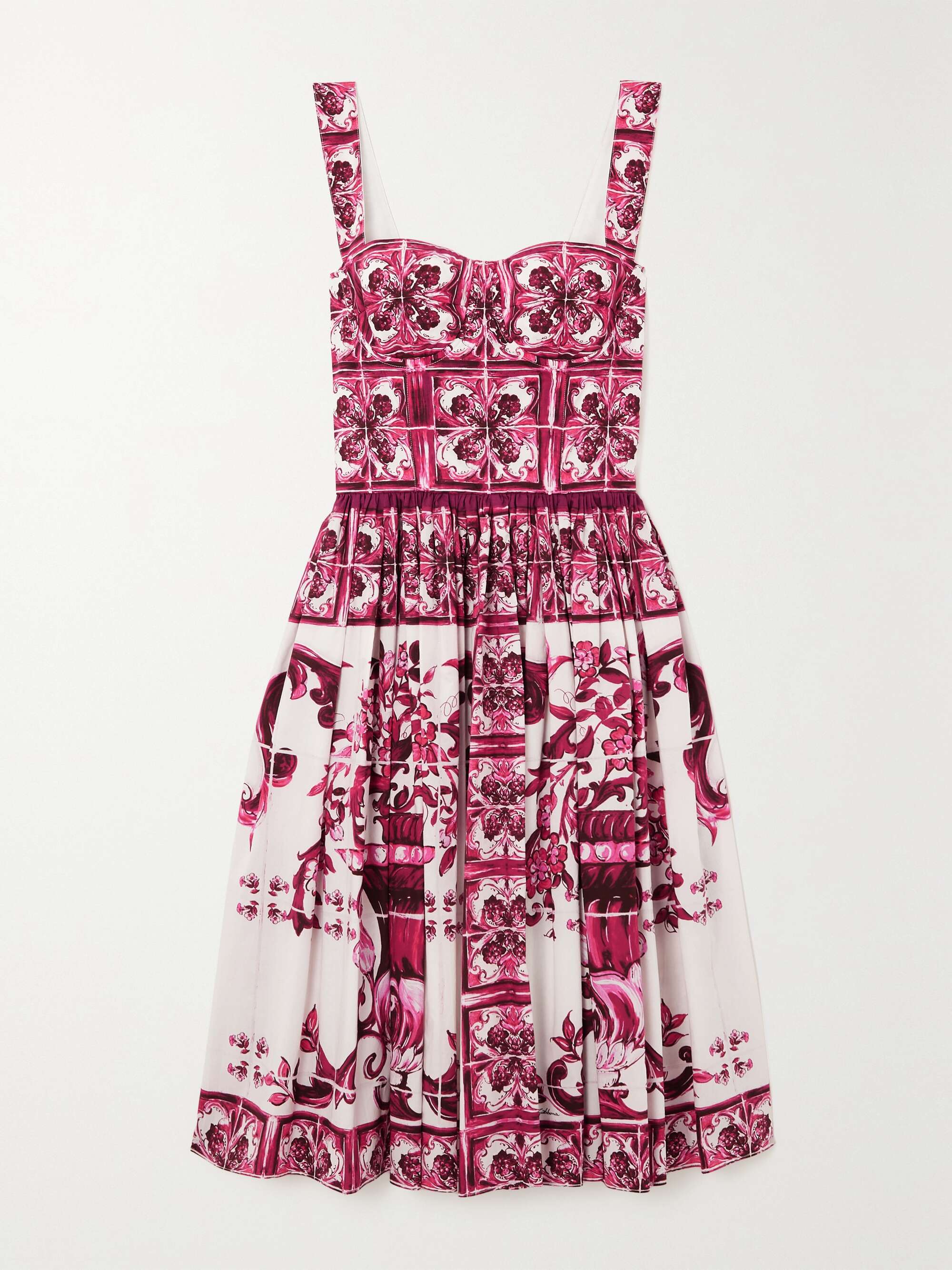 DOLCE & GABBANA Pleated printed cotton-poplin dress | NET-A-PORTER