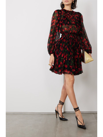 Dolce&Gabbana Printed pleated silk-chiffon mini dress