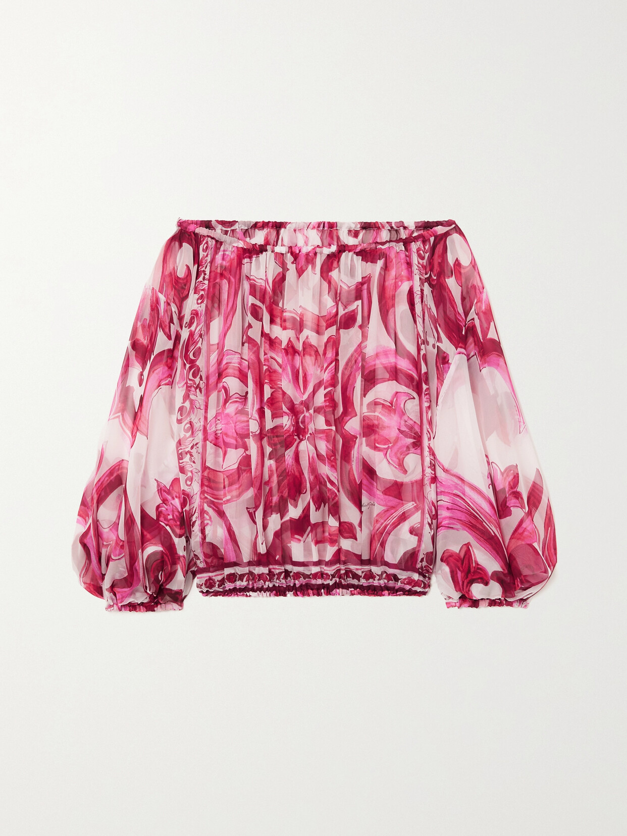 Dolce & Gabbana Off-the-shoulder Printed Silk-georgette Top - Pink
