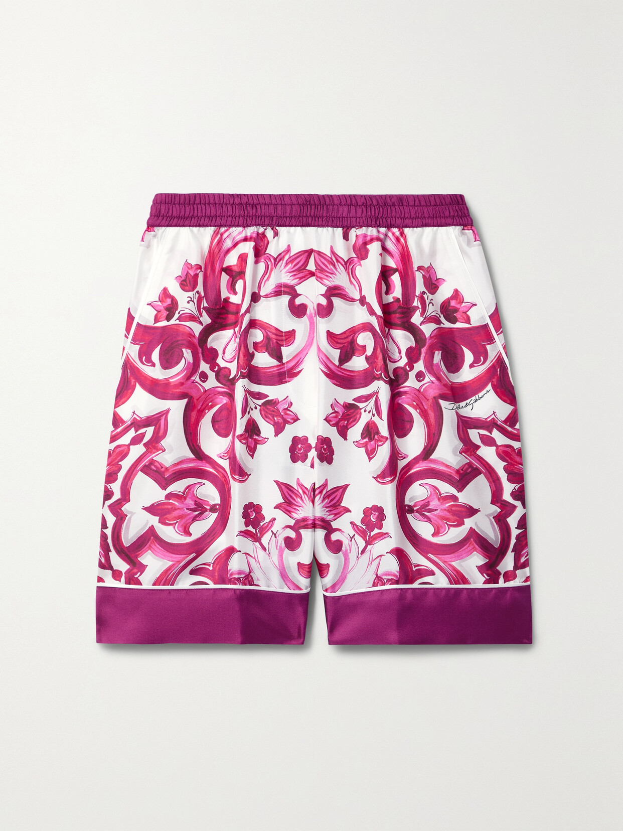 Dolce & Gabbana Printed Silk-satin Twill Shorts In Pink