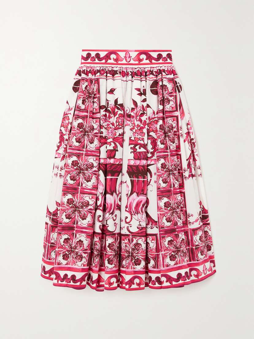 Dolce & Gabbana Maiolica Pleated Printed Cotton-poplin Midi Skirt