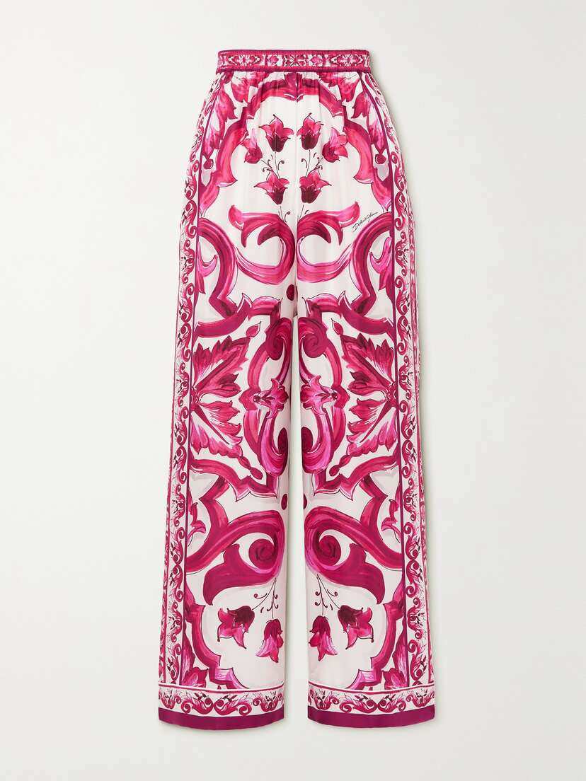Dolce & Gabbana Maiolica Printed Silk-twill Wide-leg Pants