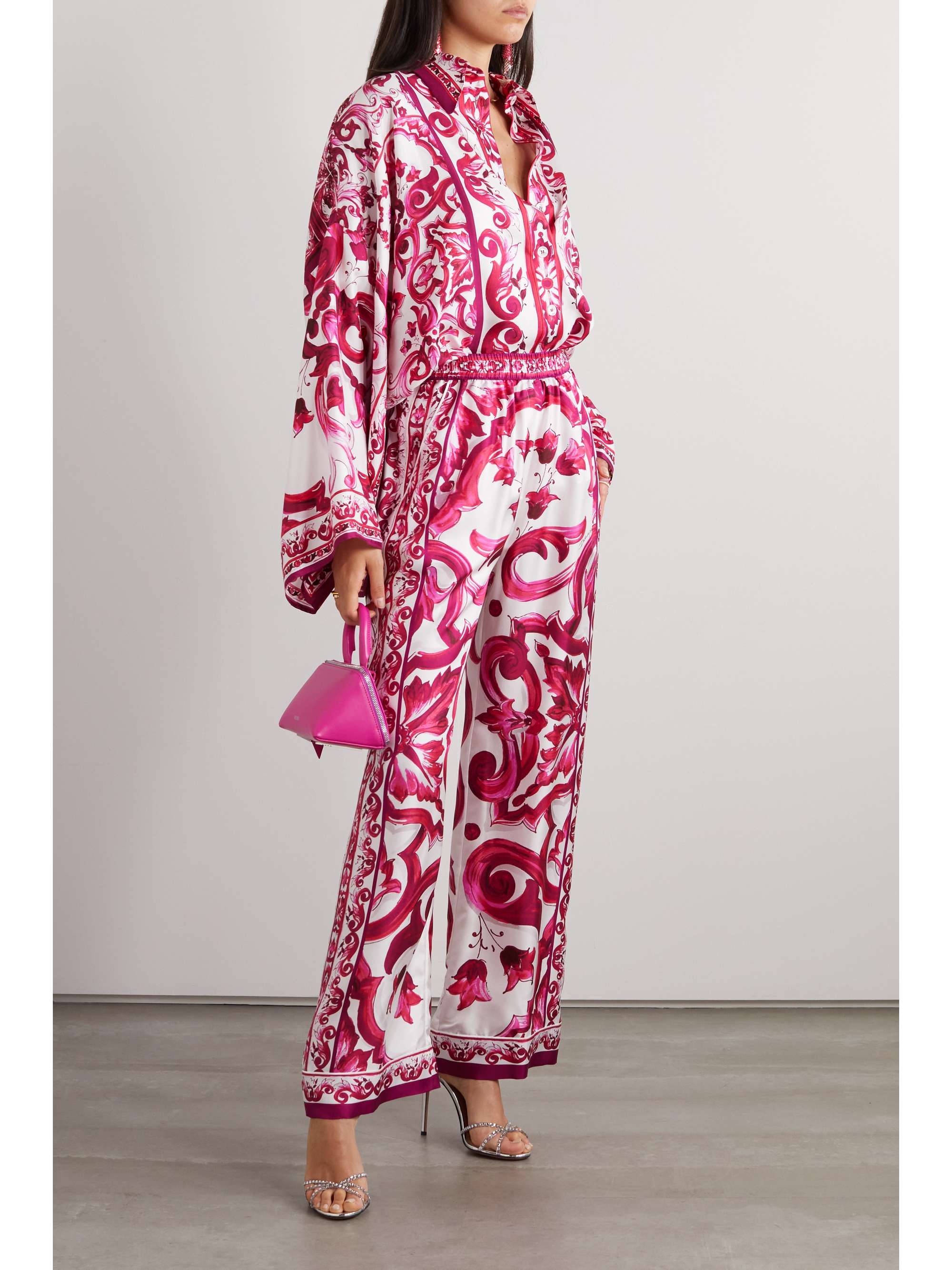 DOLCE & GABBANA Printed silk-twill wide-leg pants | NET-A-PORTER