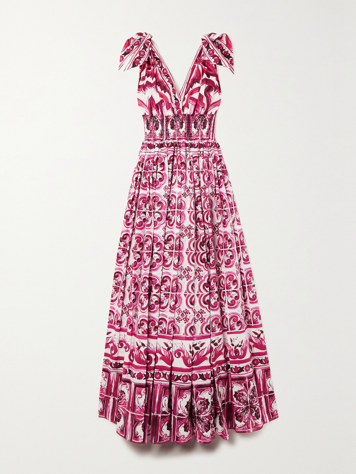 Dolce & Gabbana Pleated Printed Cotton-poplin Gown In Pink