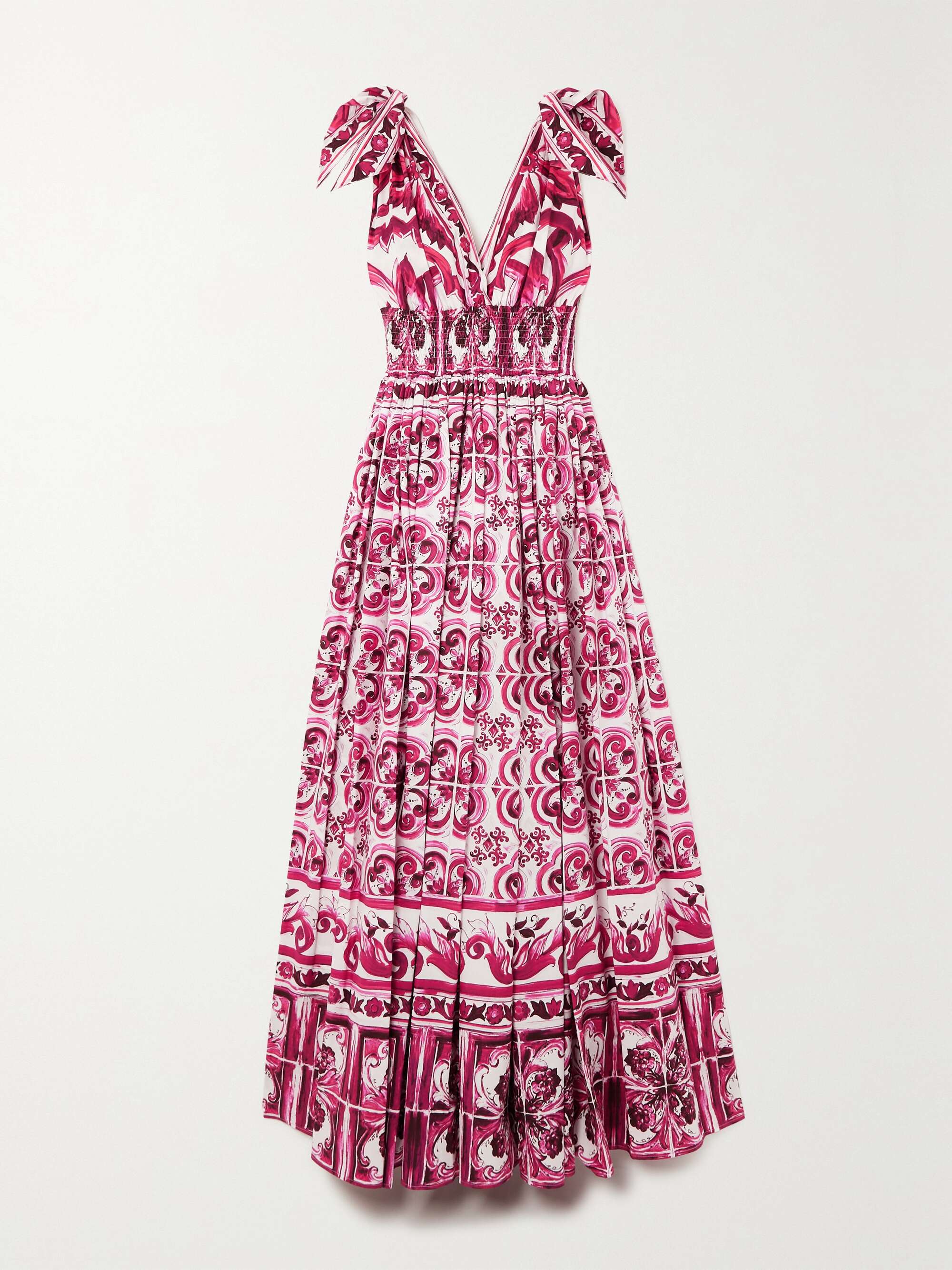 DOLCE & GABBANA Pleated printed cotton-poplin gown | NET-A-PORTER