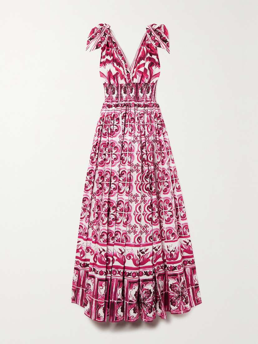 Dolce & Gabbana Maiolica Pleated Printed Cotton-poplin Gown