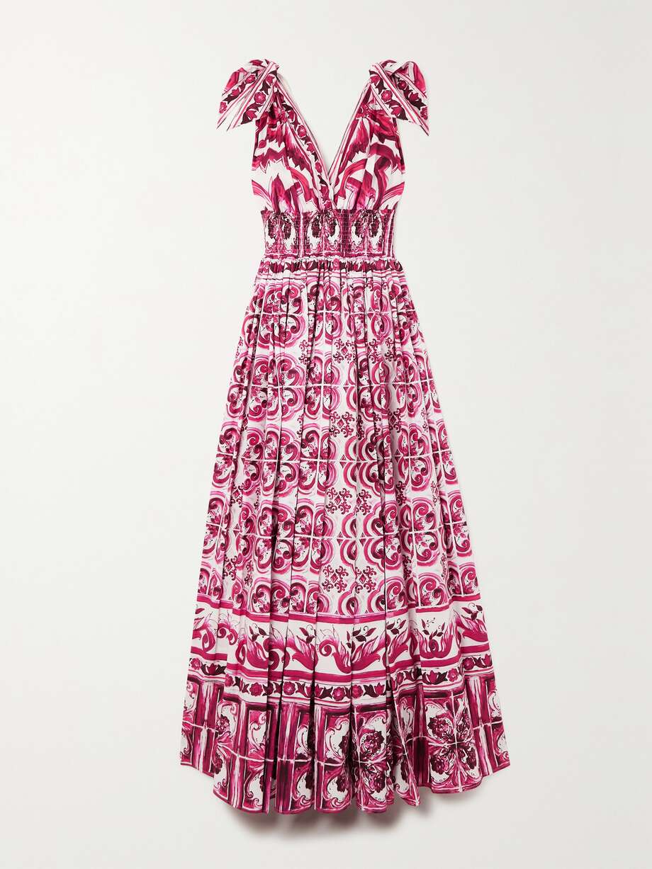 maiolica pleated printed cotton-poplin gown