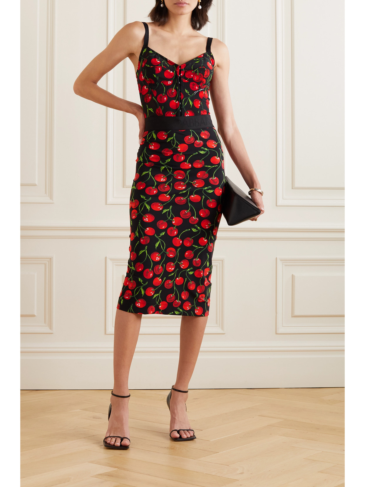 Shop Dolce & Gabbana Printed Stretch-jersey Skirt In Red