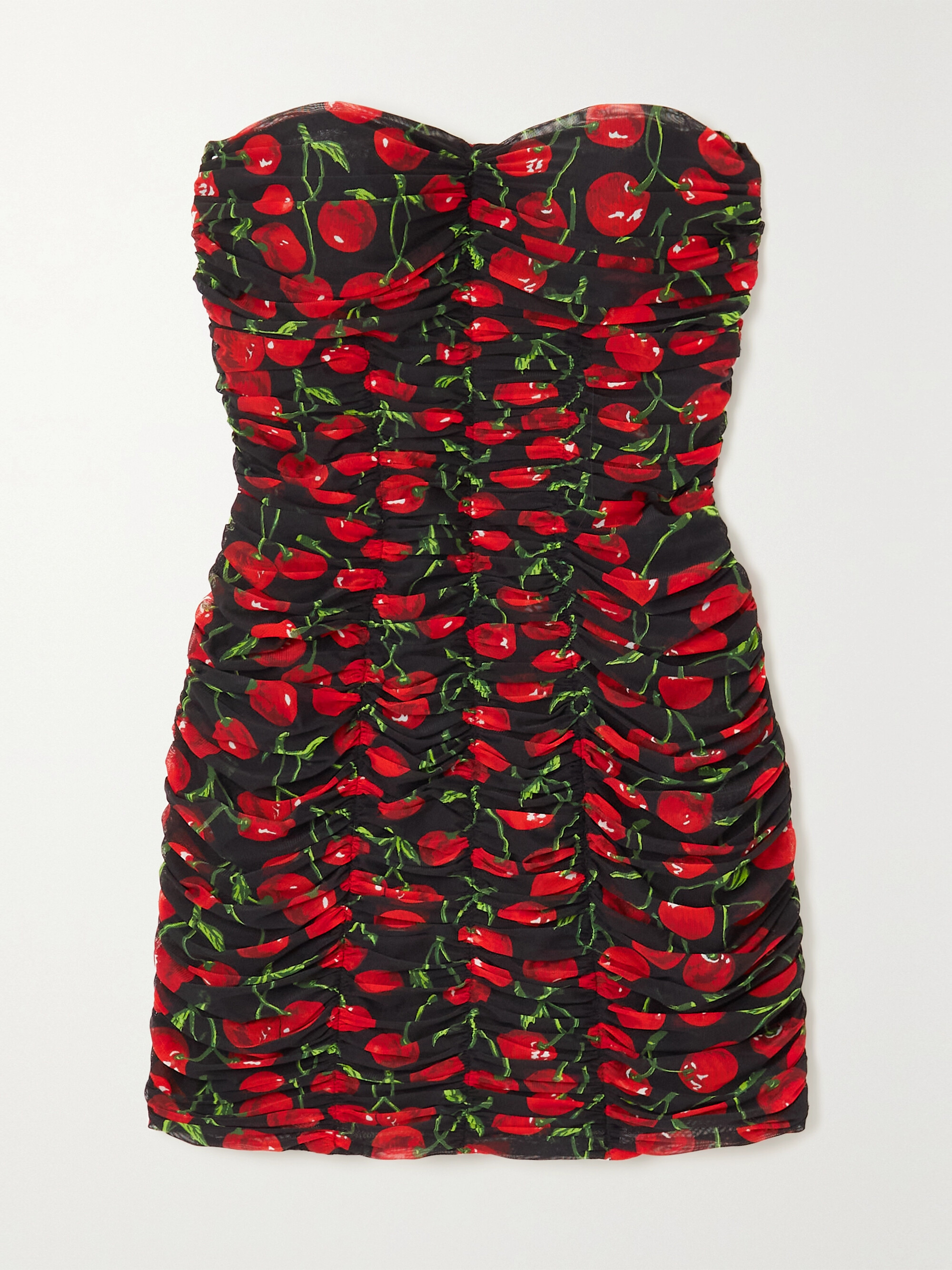 Dolce&Gabbana Strapless ruched printed stretch-tulle mini dress