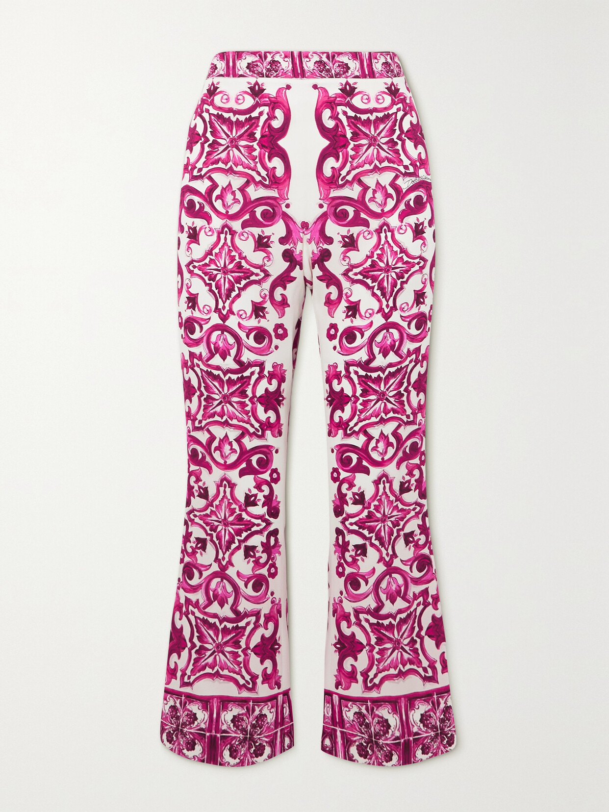 Dolce & Gabbana Maiolica Cropped Printed Silk-blend Flared Pants In Pink