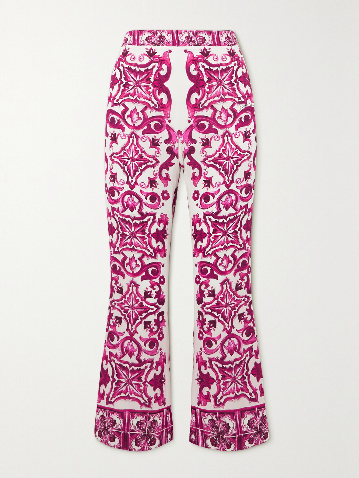 Shop Dolce & Gabbana Cropped Printed Silk-blend Flared Pants In Pink