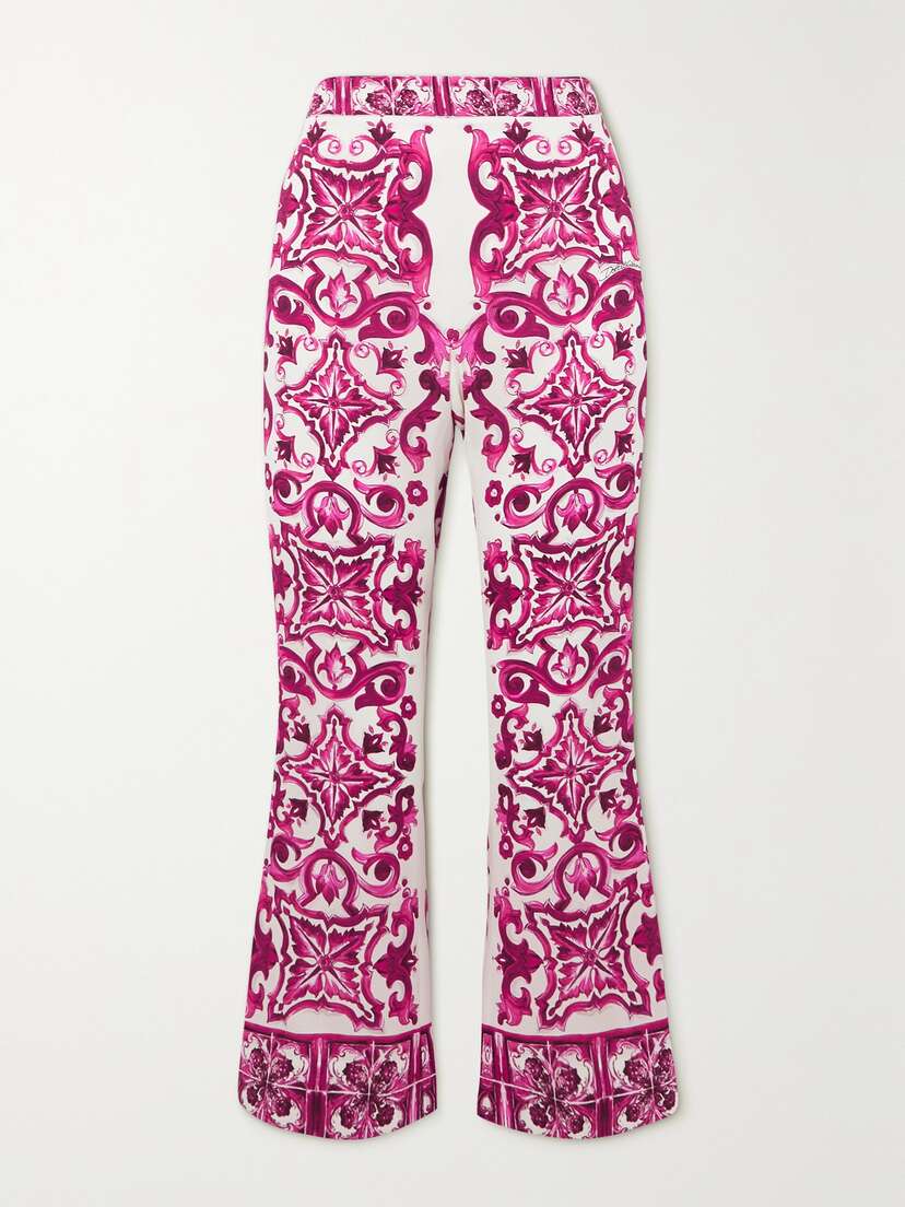 Dolce & Gabbana Maiolica Cropped Printed Silk-blend Flared Pants