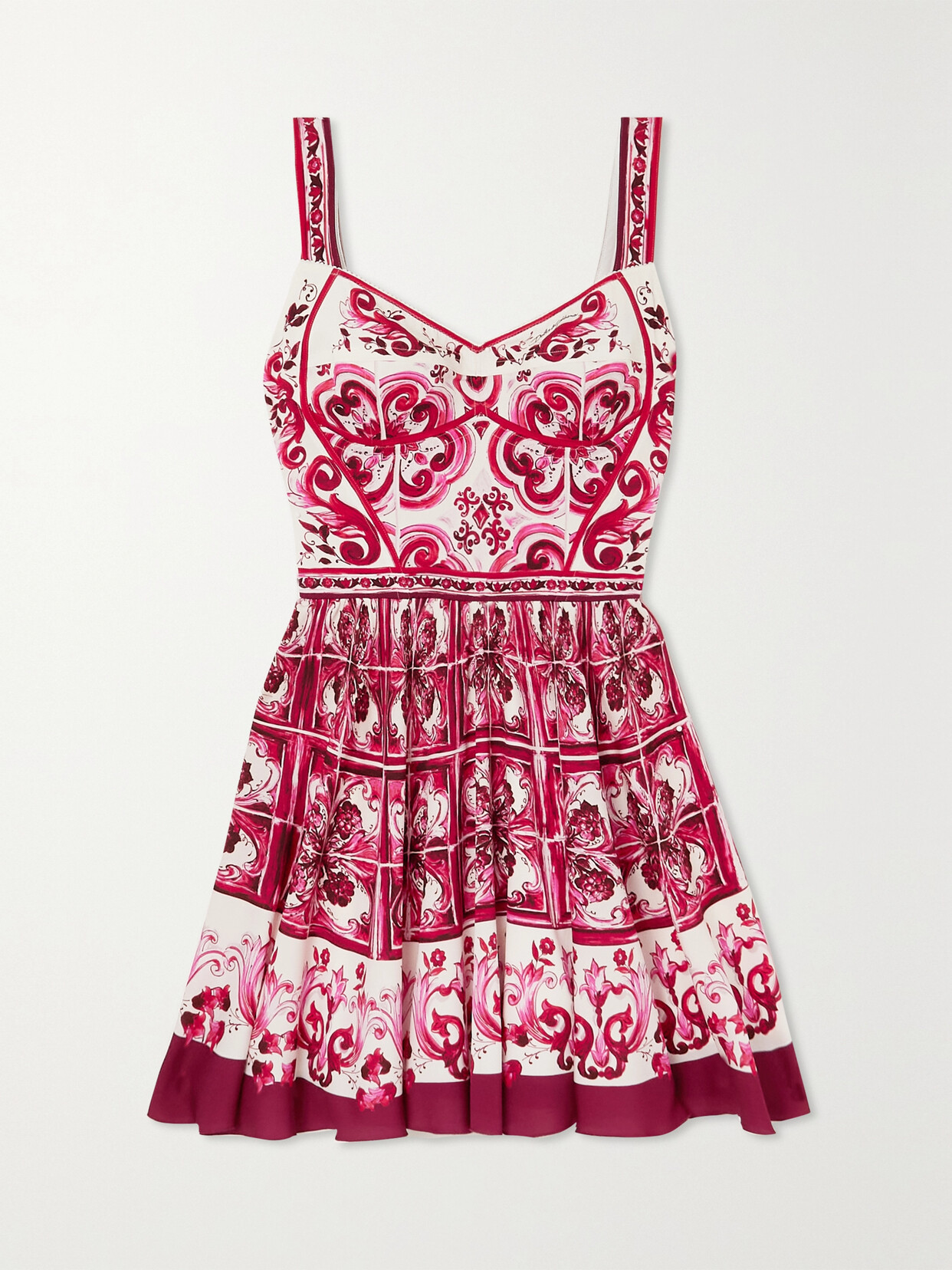 Dolce & Gabbana Pleated Printed Stretch Silk-blend Mini Dress In Pink