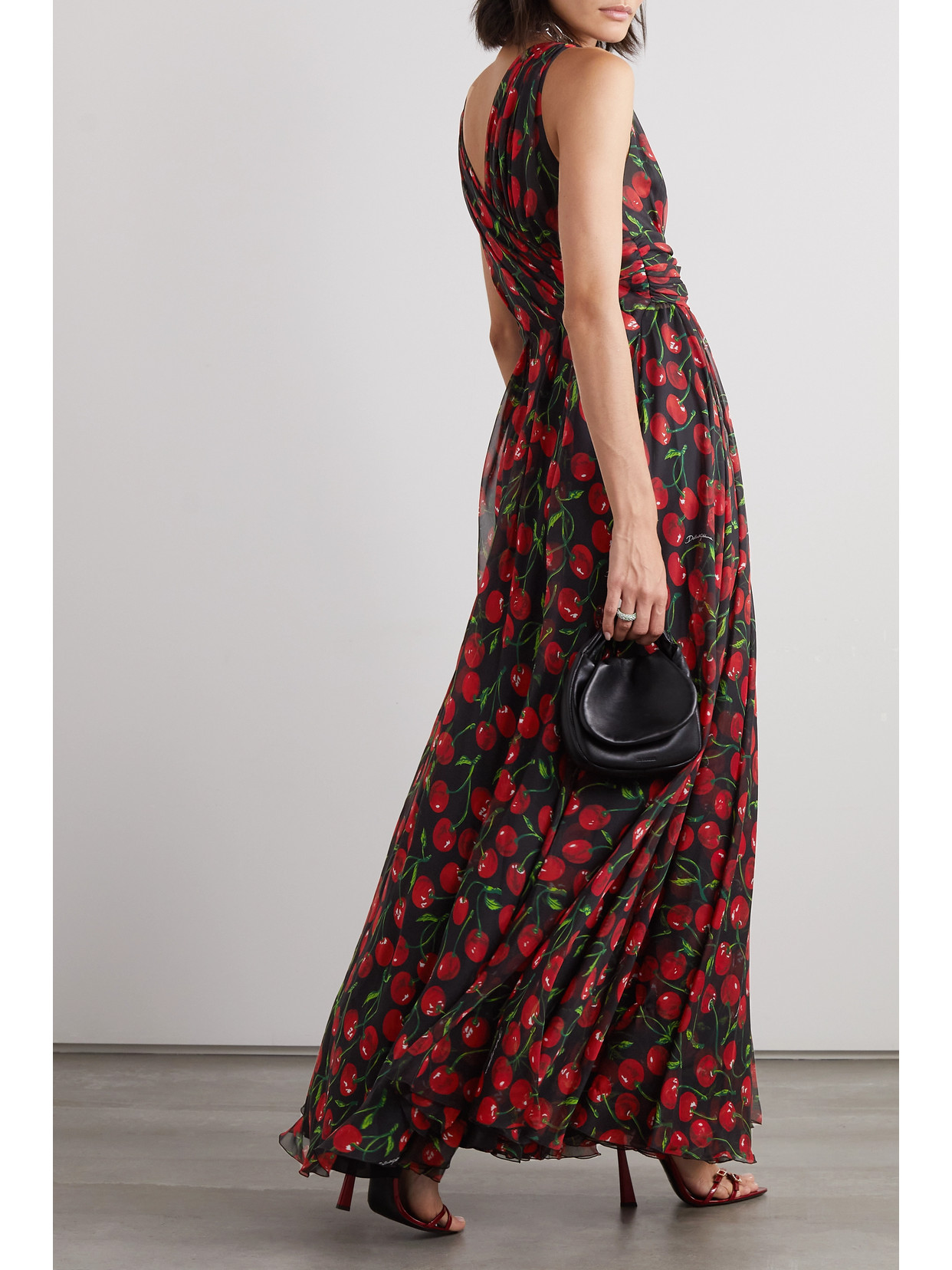 Dolce & Gabbana Long Cherry-print Chiffon Dress In Red