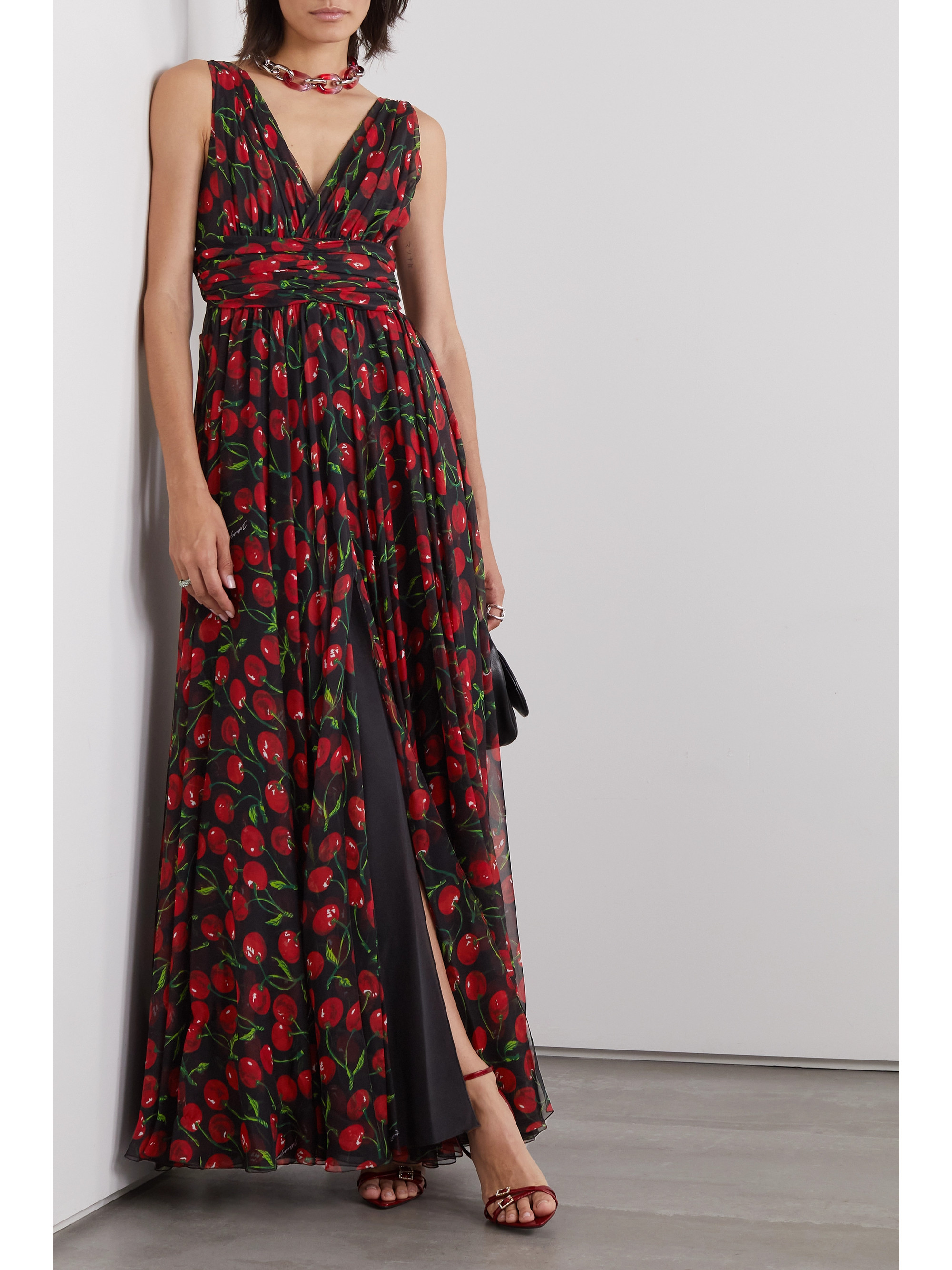 Dolce&Gabbana Gathered printed silk-blend chiffon maxi dress