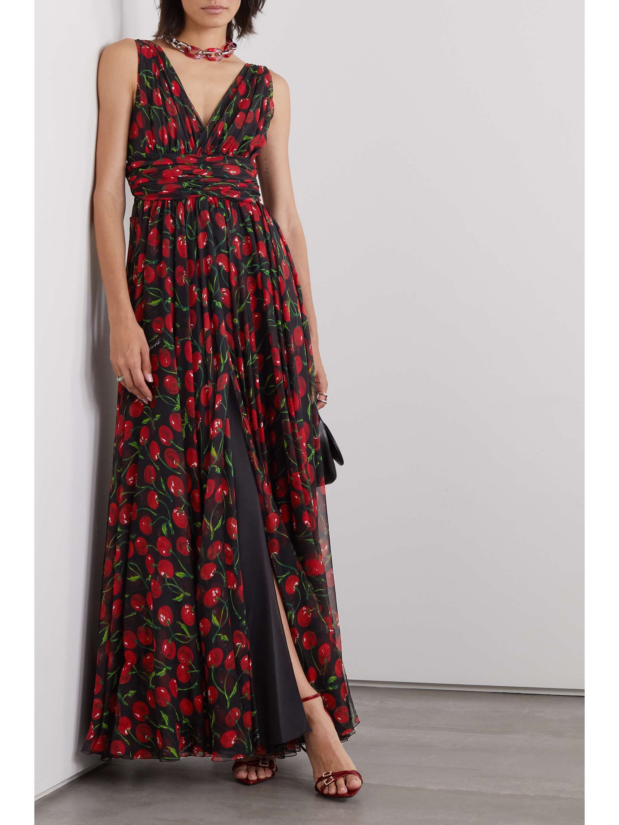 DOLCE & GABBANA Gathered printed silk-blend chiffon maxi dress | NET-A ...