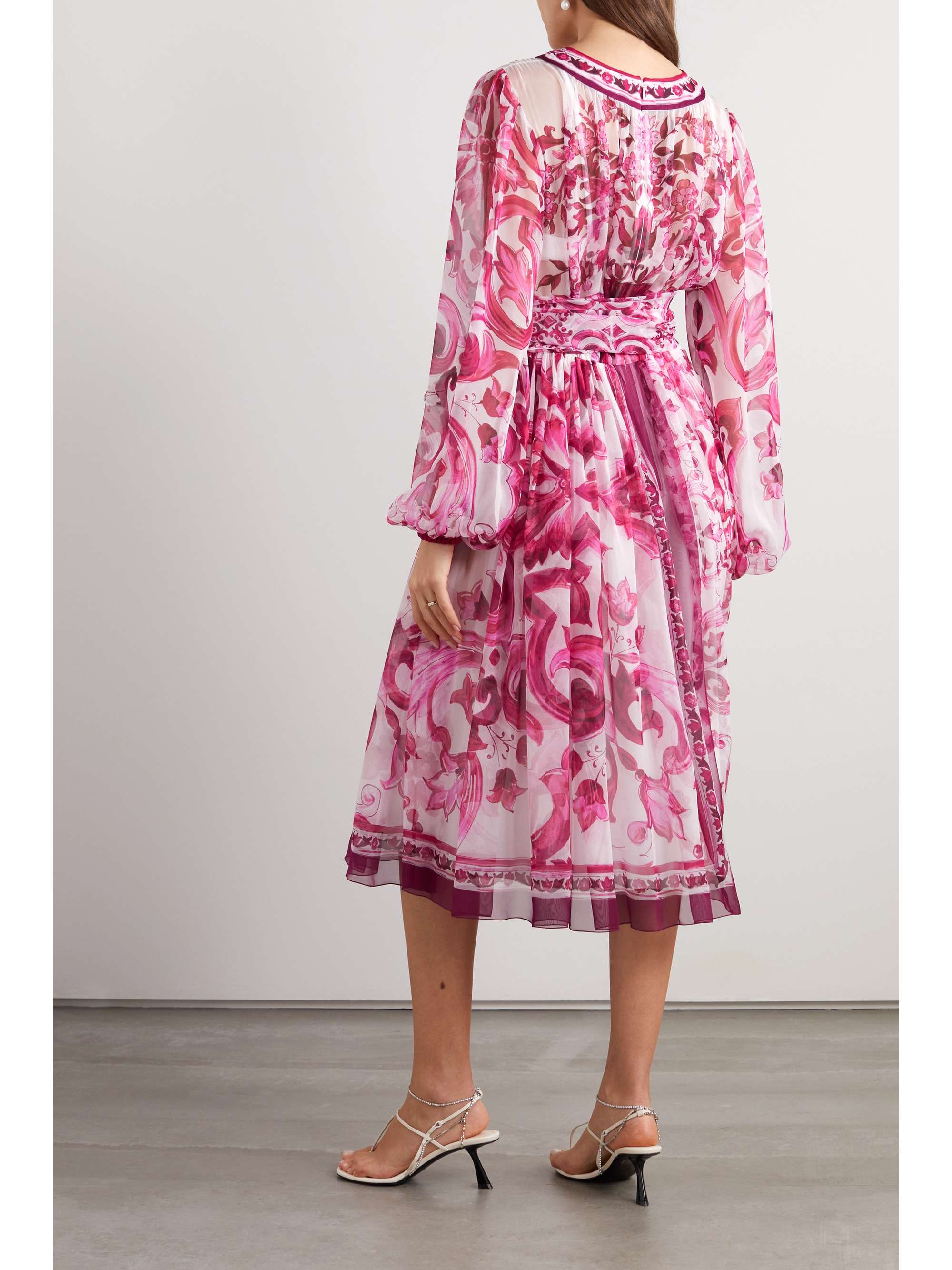 DOLCE & GABBANA Belted wrap-effect printed silk-georgette midi dress ...