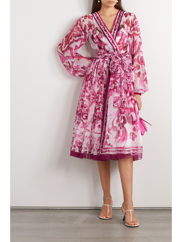 Dolce&Gabbana Maiolica belted wrap-effect printed silk-georgette midi dress
