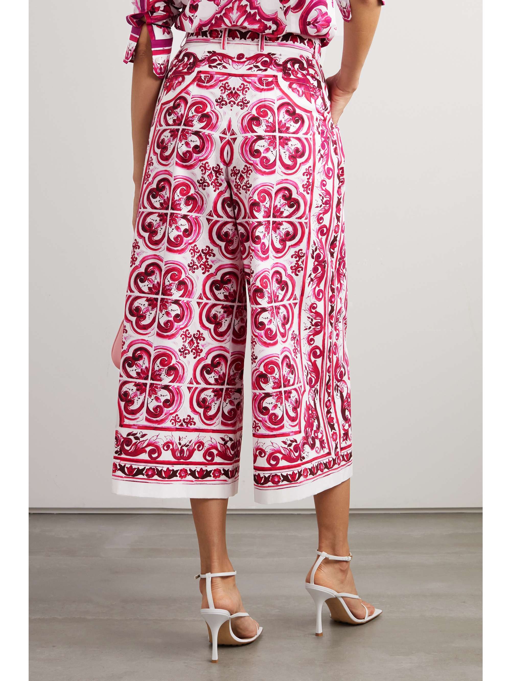DOLCE&GABBANA Pleated printed cotton-poplin culottes