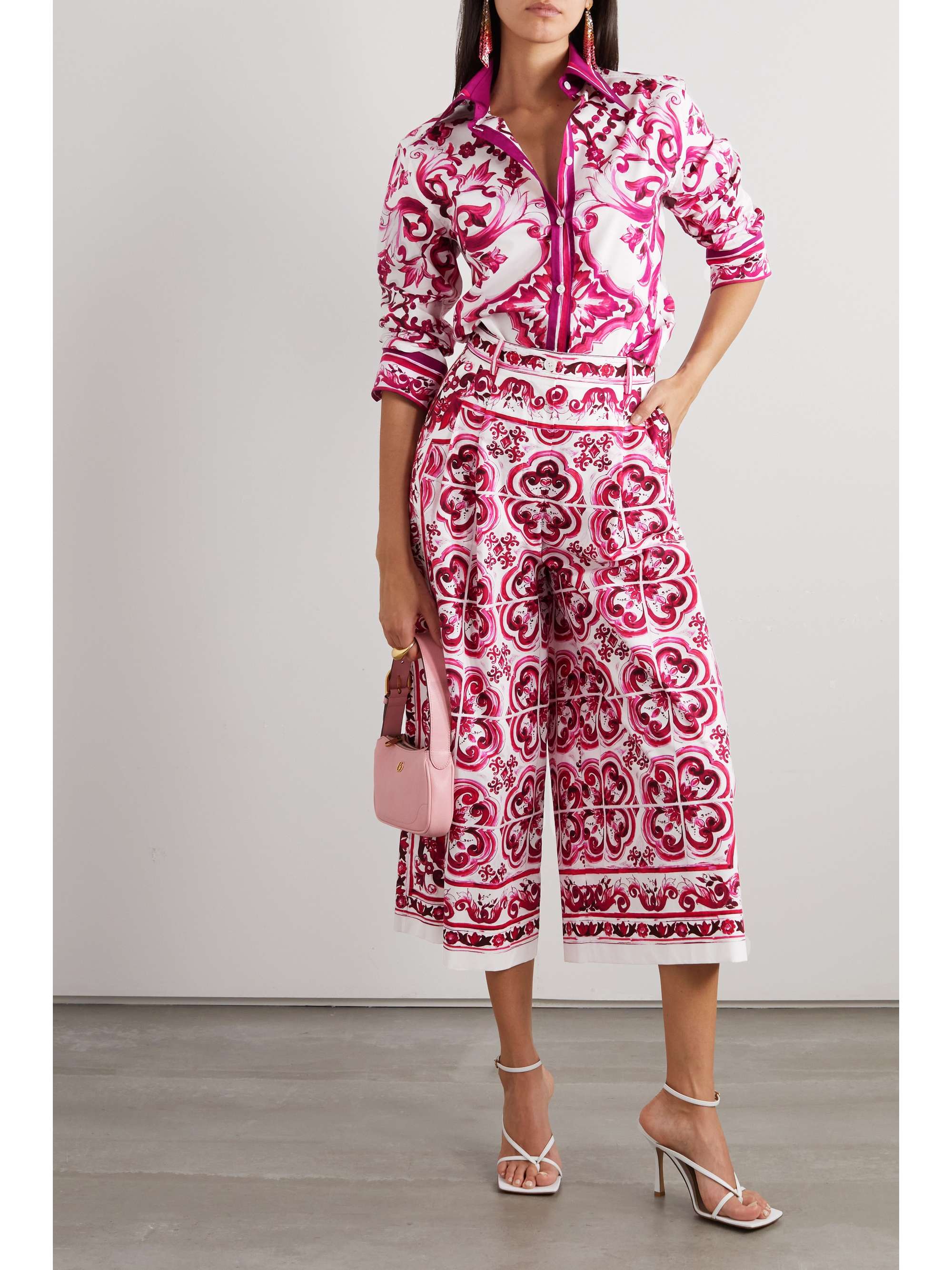 DOLCE&GABBANA Pleated printed cotton-poplin culottes