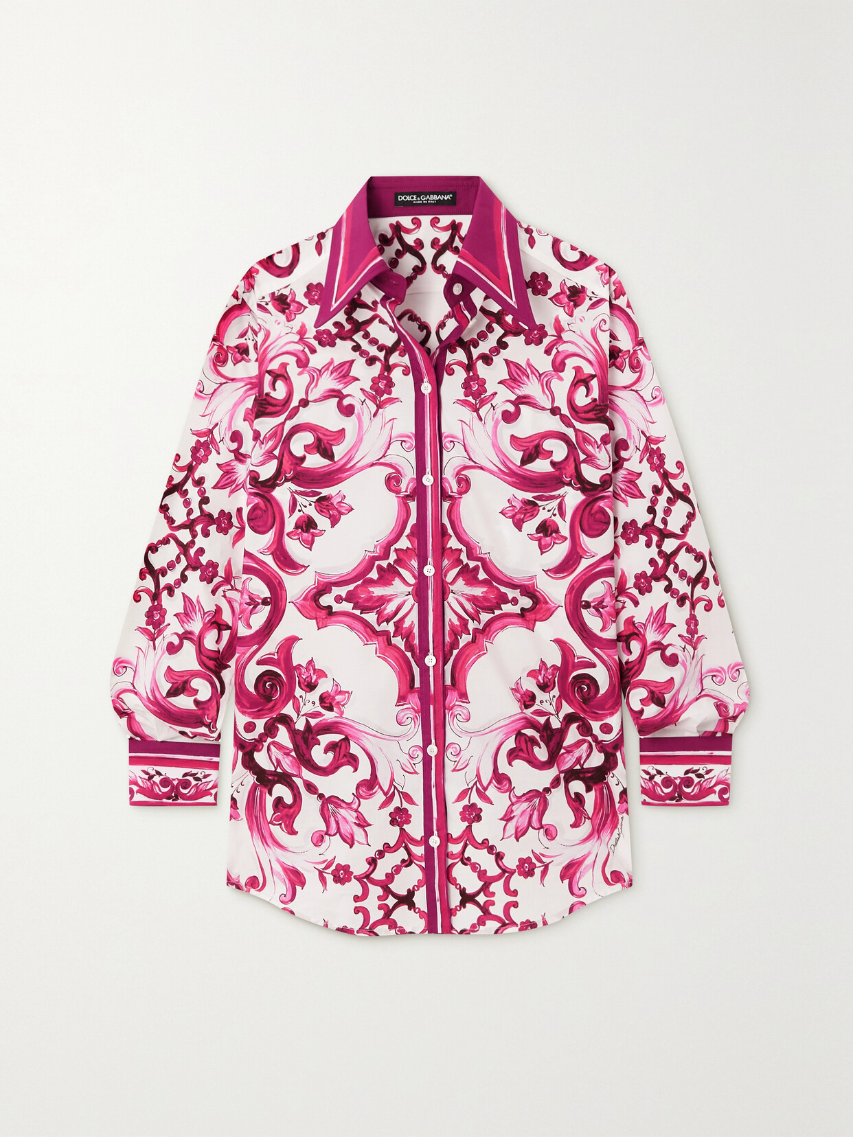 Dolce & Gabbana Majolica-print Poplin Shirt In Pink