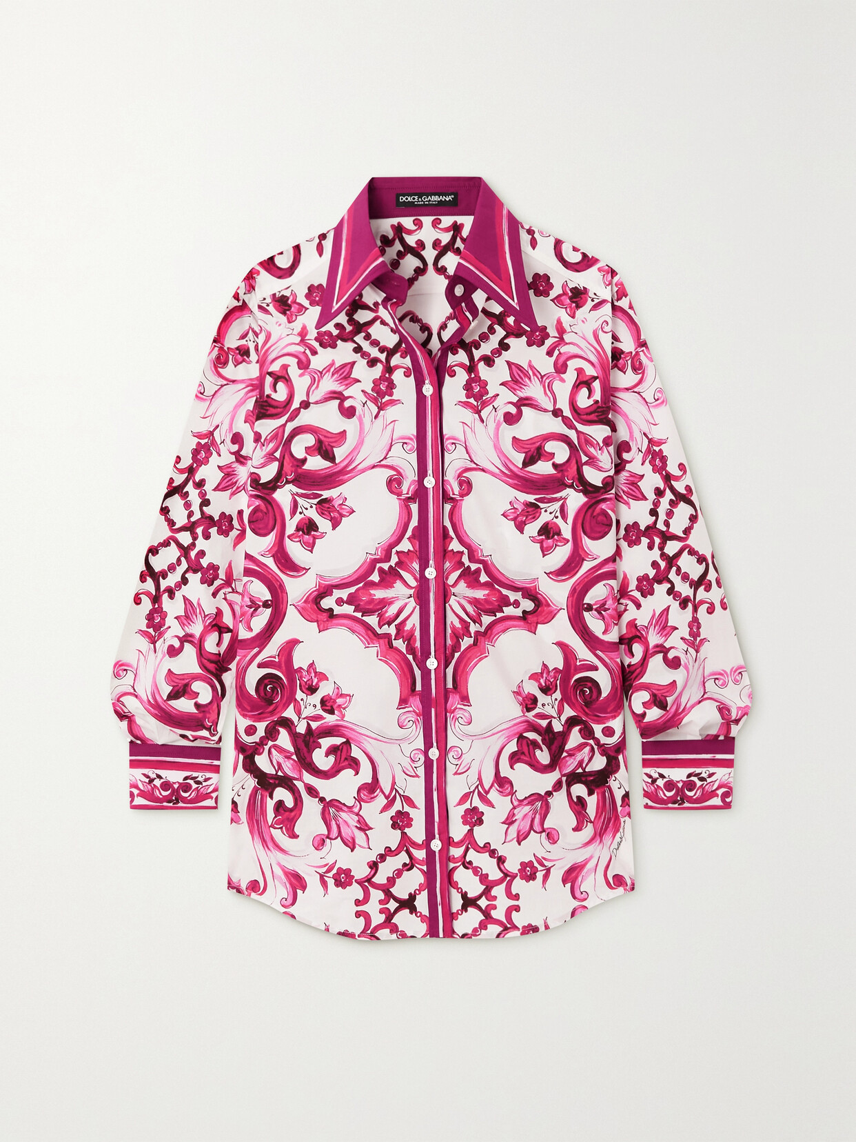 Shop Dolce & Gabbana Printed Cotton-poplin Shirt In Pink