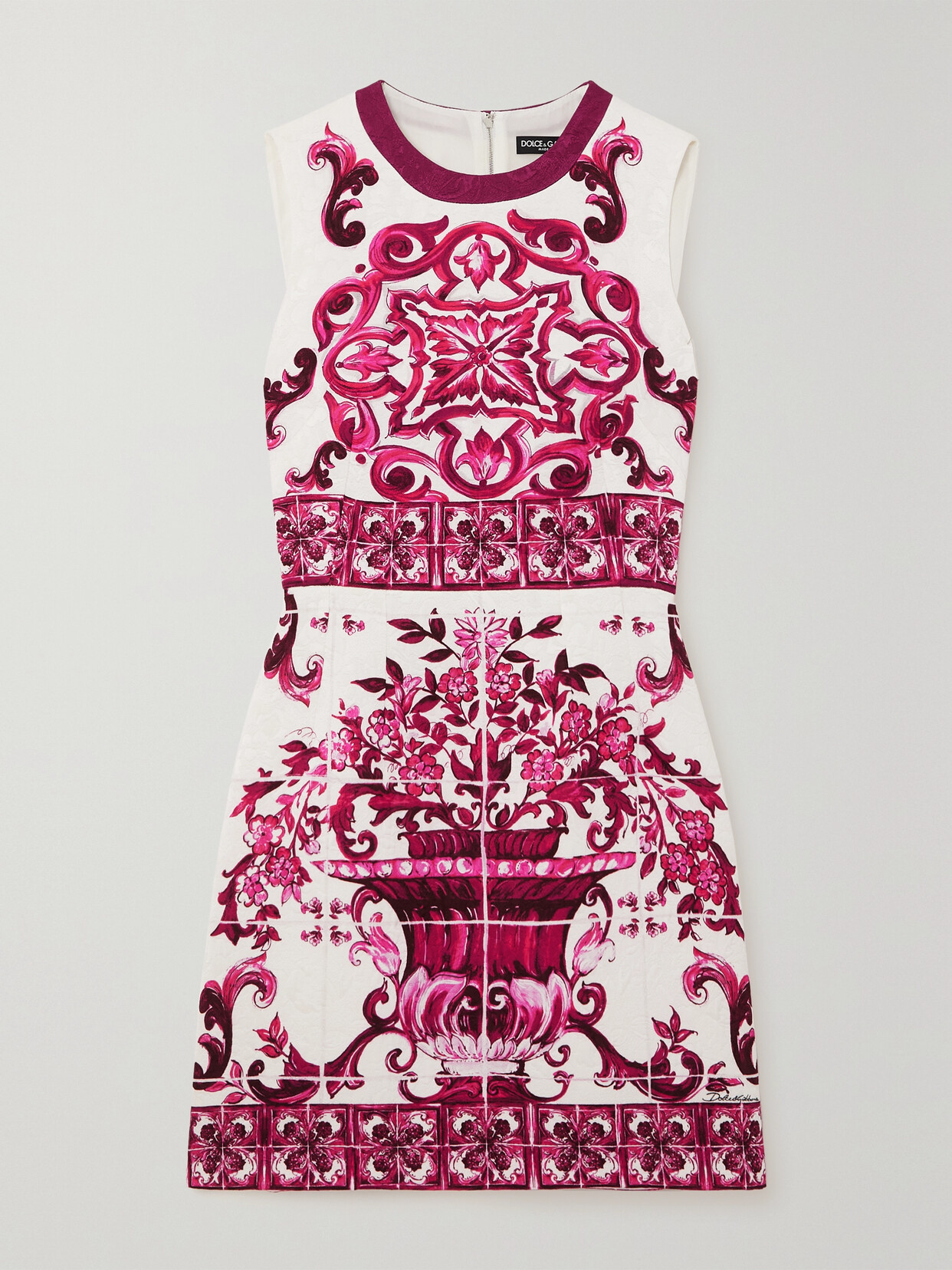 Shop Dolce & Gabbana Printed Cotton-blend Jacquard Mini Dress In Pink