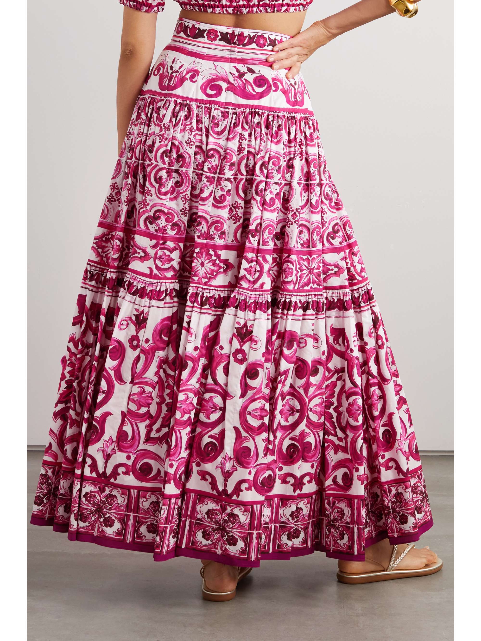 DOLCE&GABBANA Tiered printed cotton-poplin maxi skirt