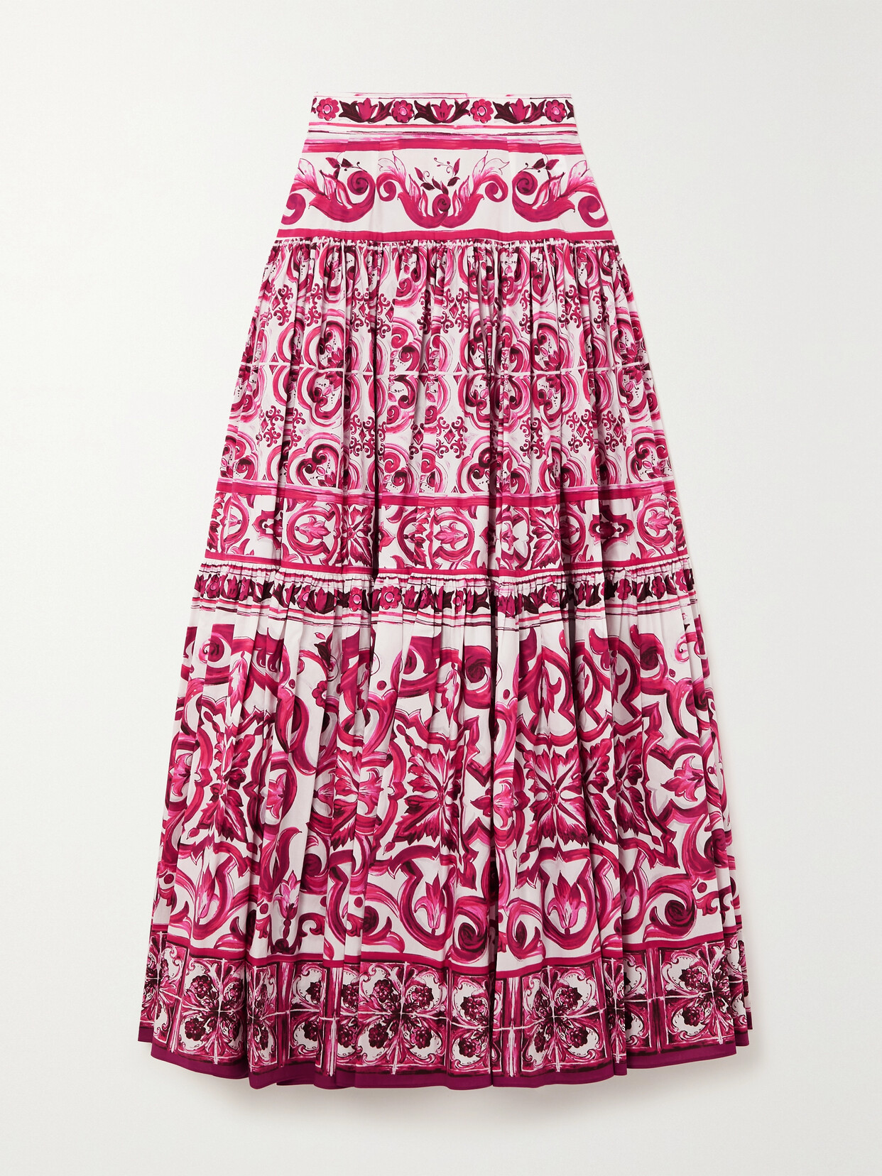 Shop Dolce & Gabbana Tiered Printed Cotton-poplin Maxi Skirt In Pink