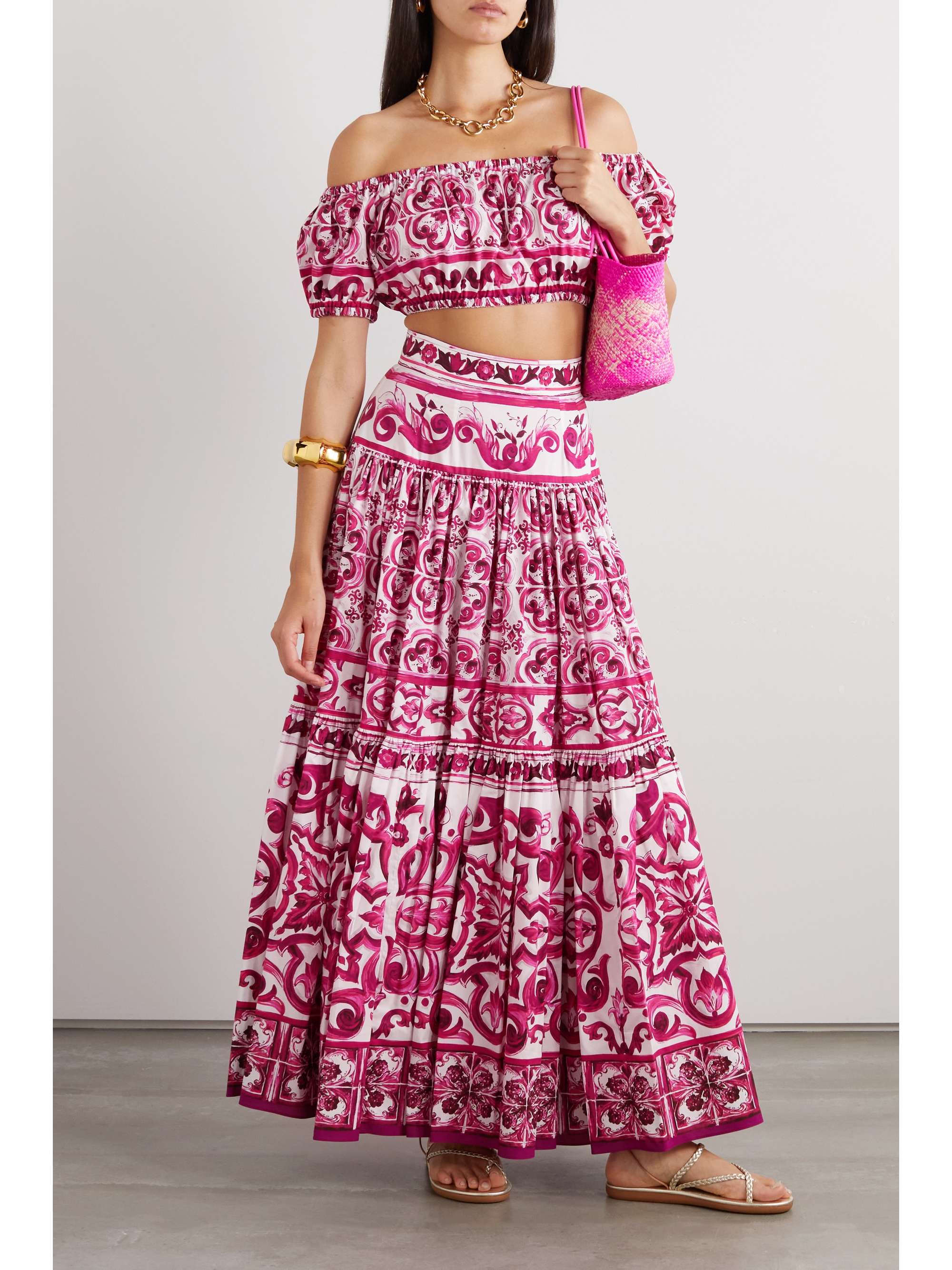 DOLCE&GABBANA Tiered printed cotton-poplin maxi skirt
