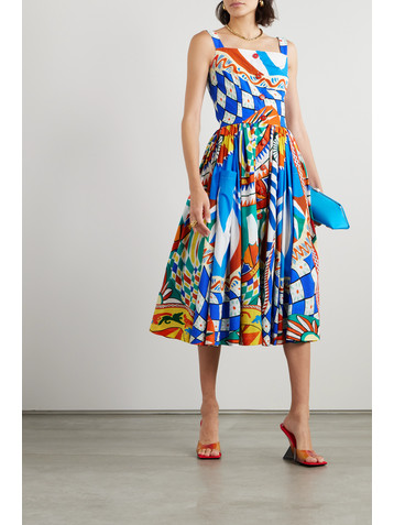 Dolce&Gabbana Carretto printed cotton-poplin pleated midi dress