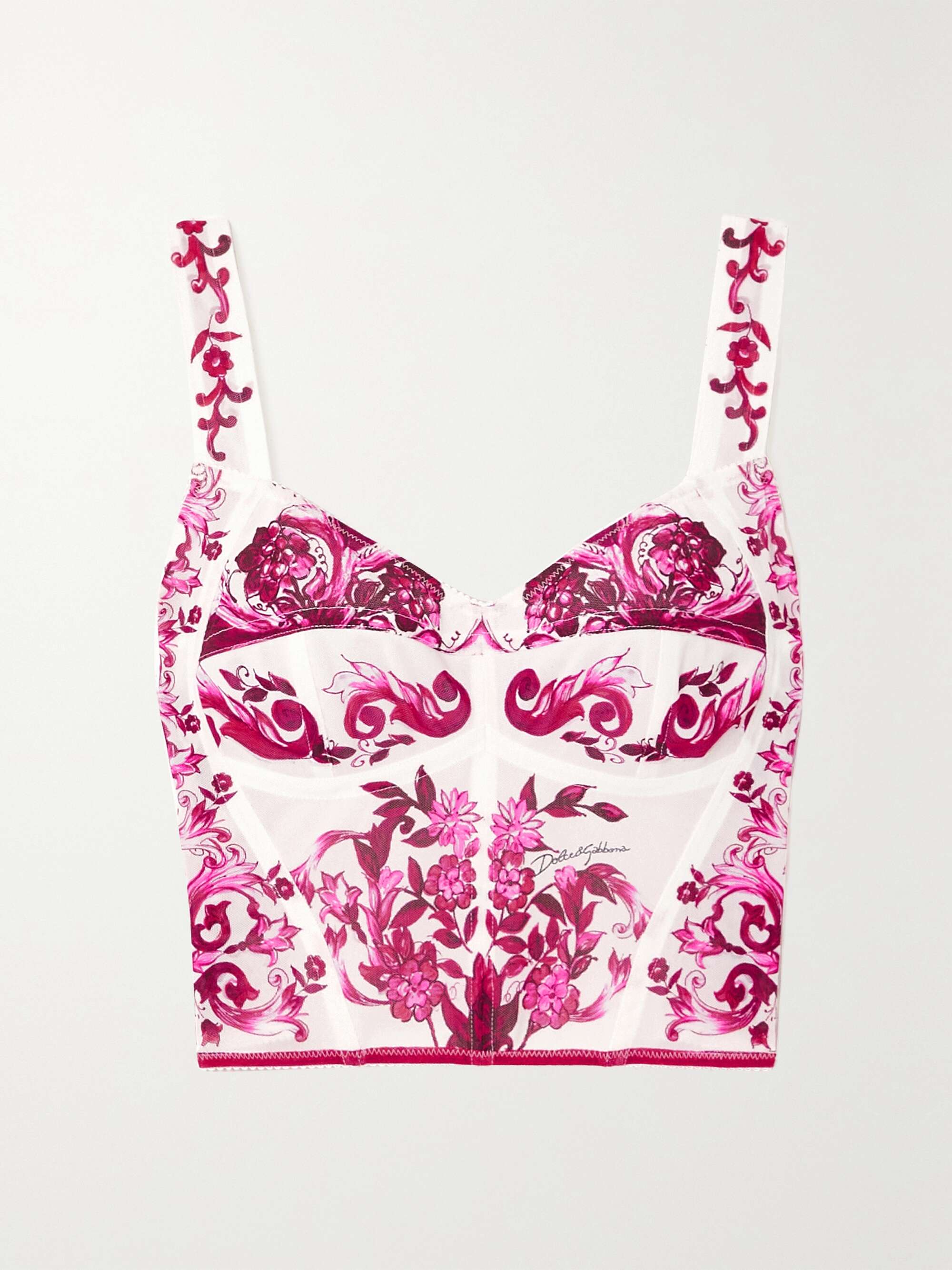 DOLCE GABBANA Maiolica floral print mesh bustier top NET A PORTER