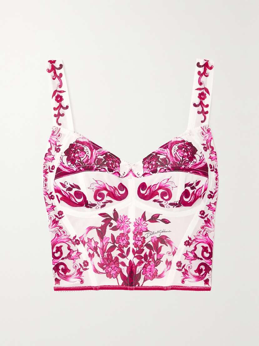 Dolce & Gabbana Maiolica Floral-print Mesh Bustier Top