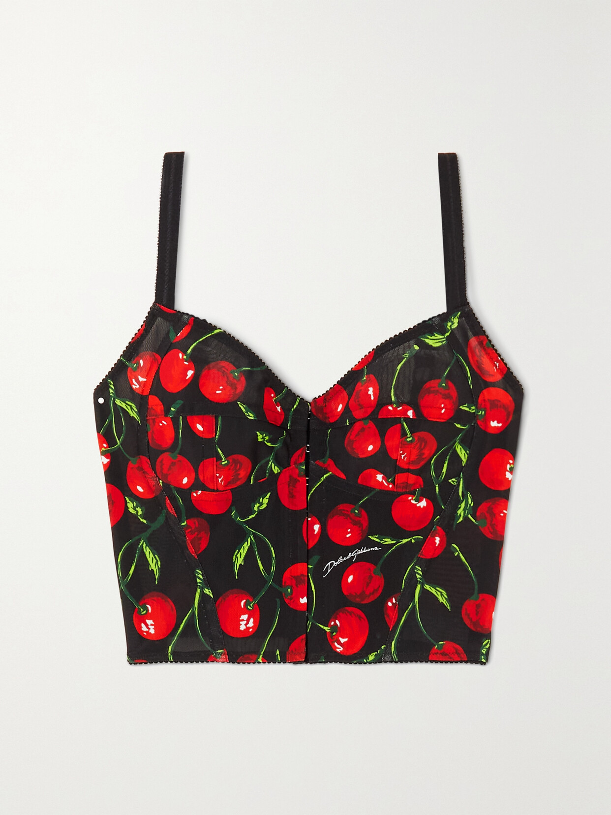 Dolce & Gabbana - Cropped Printed Stretch-tulle Bustier Top - Red